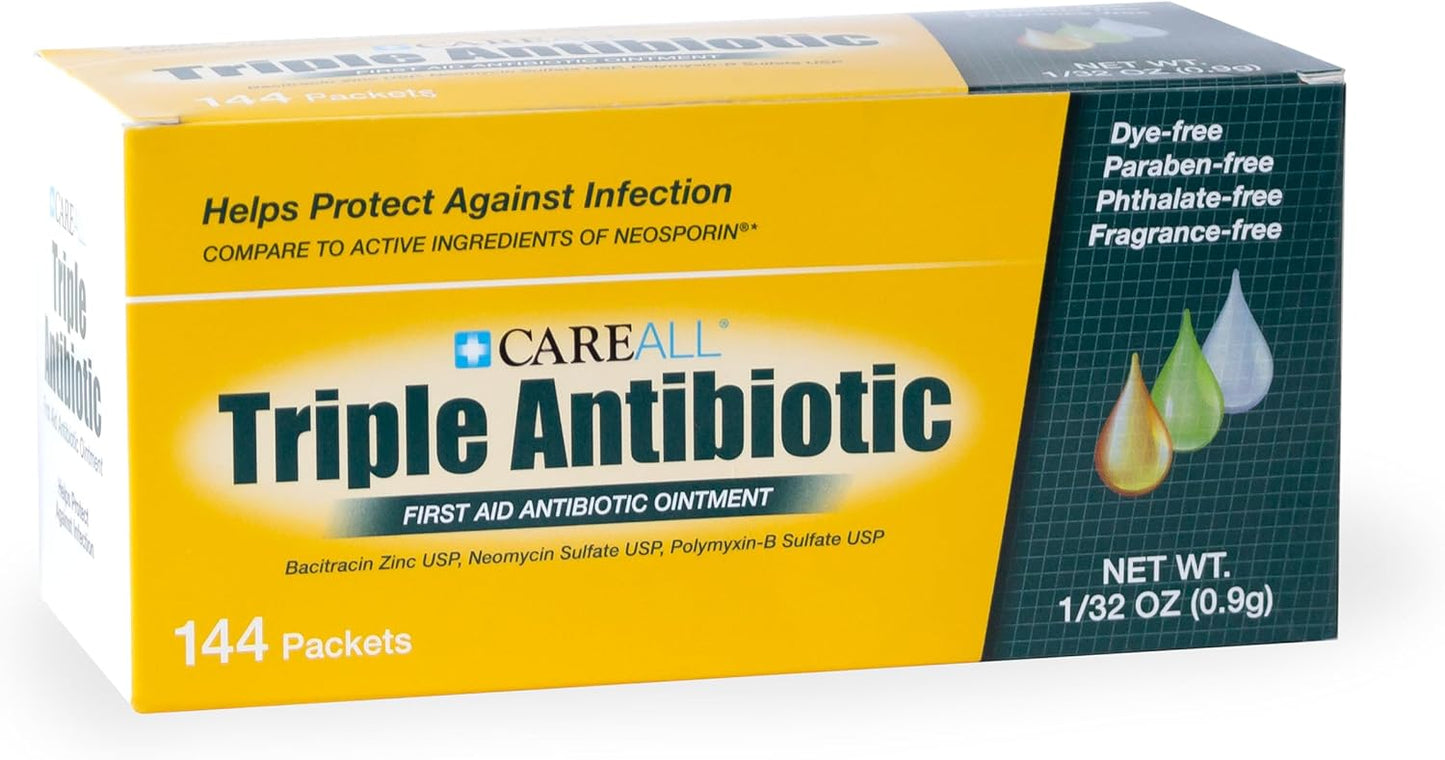 CareAll Triple Antibiotic Ointment (144 Pack), 0.9gr Foil Packet. First Aid Ointment That Prevents Infection in Minor Cuts, Scrapes, and Burns
