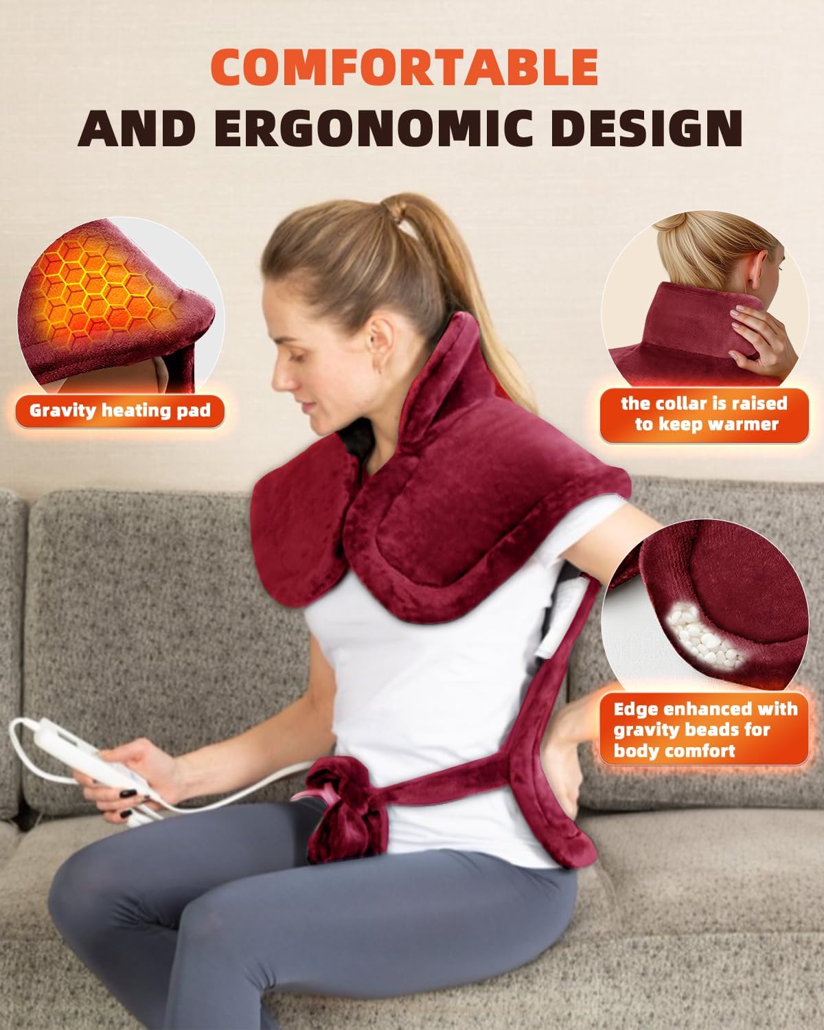 Graphene-Infused Heating Pad for Neck Shoulder and Back,Birthday Gifts for Women Men Dad, Weighted Electric Neck Shoulders Heat Pad for Pain Relief, 24"x37", ETL Certified