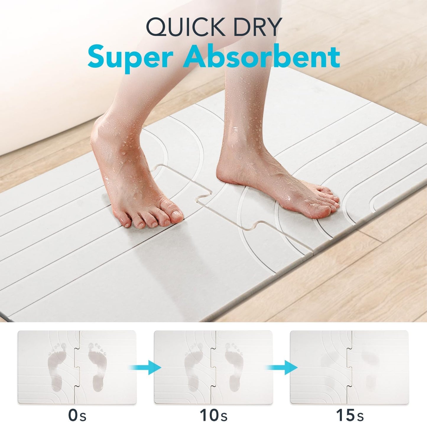 32 * 20 Large Stone Bath Mat for Bathroom Quick Dry Diatomaceous Earth Bath Mat Non Slip Stone Drying Mat Magic Super Absorbent Diatomite Bathmat Shower Floor Water Absorbing Mat White