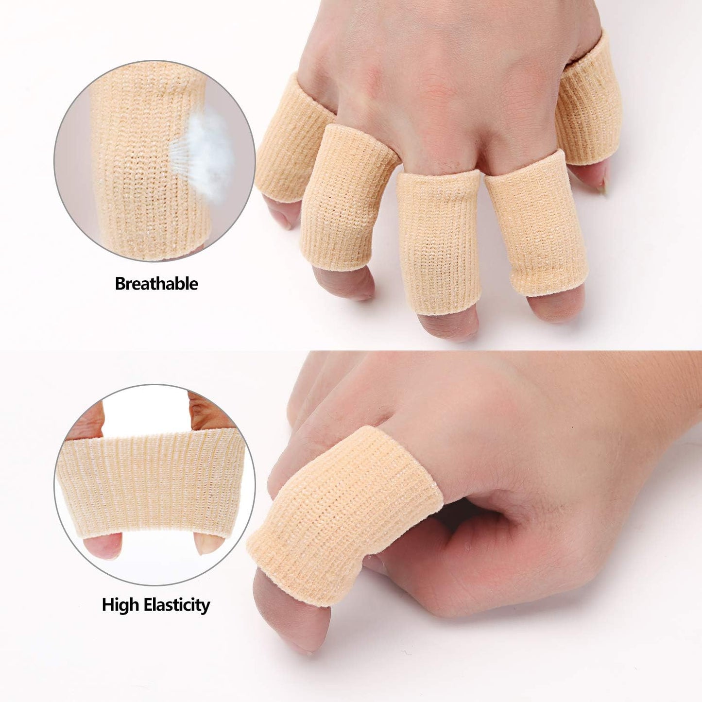 20 Pieces Finger Compression Sleeves Elastic Finger Protectors Thumb Splint Brace for Arthritis Pain Relief, Trigger Finger, Sport (Beige)