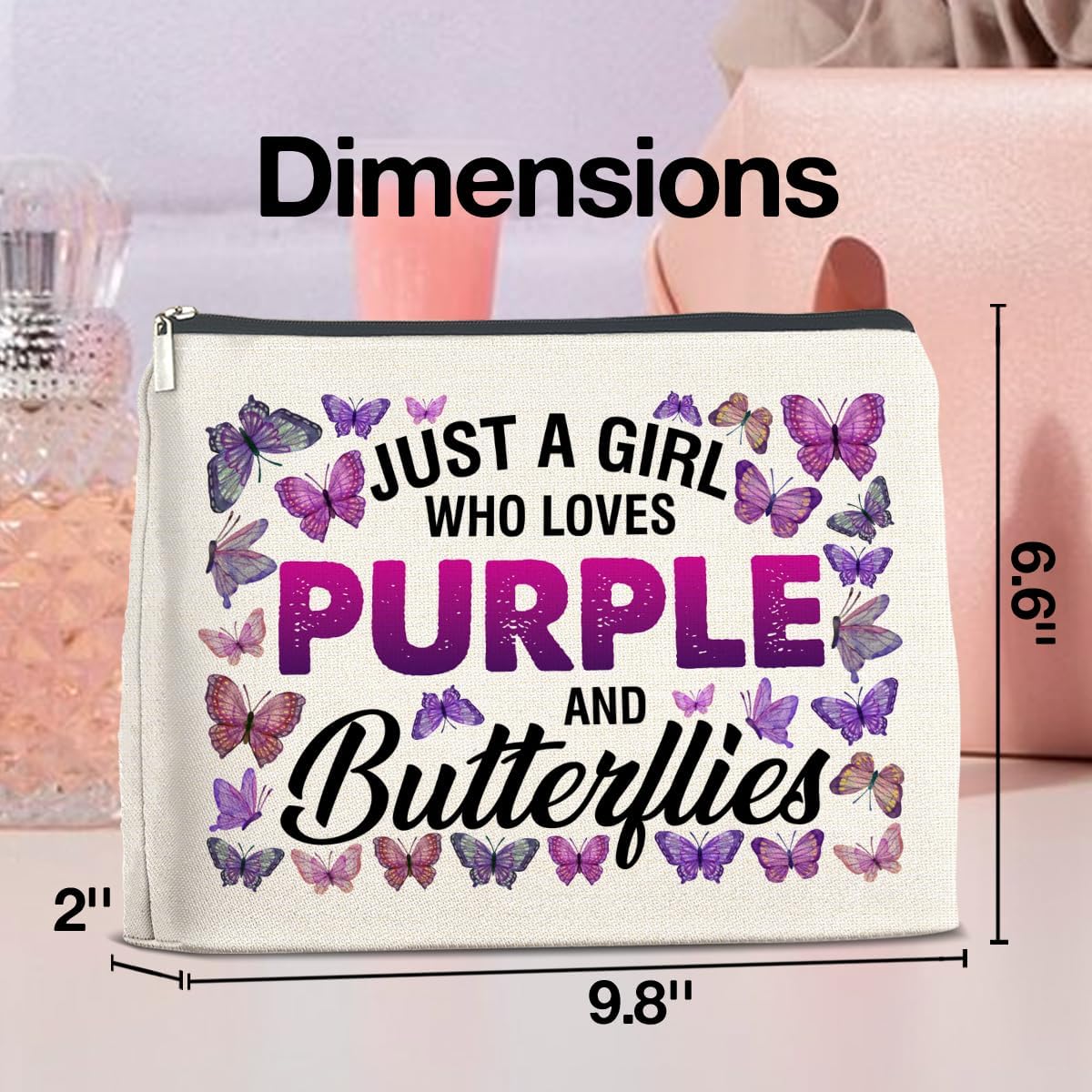 Just a Girl Who Loves Purple and Butterflies Makeup Bag Gifts for Women Purple Butterfly Cosmetic Bag Zipper Pouch Travel