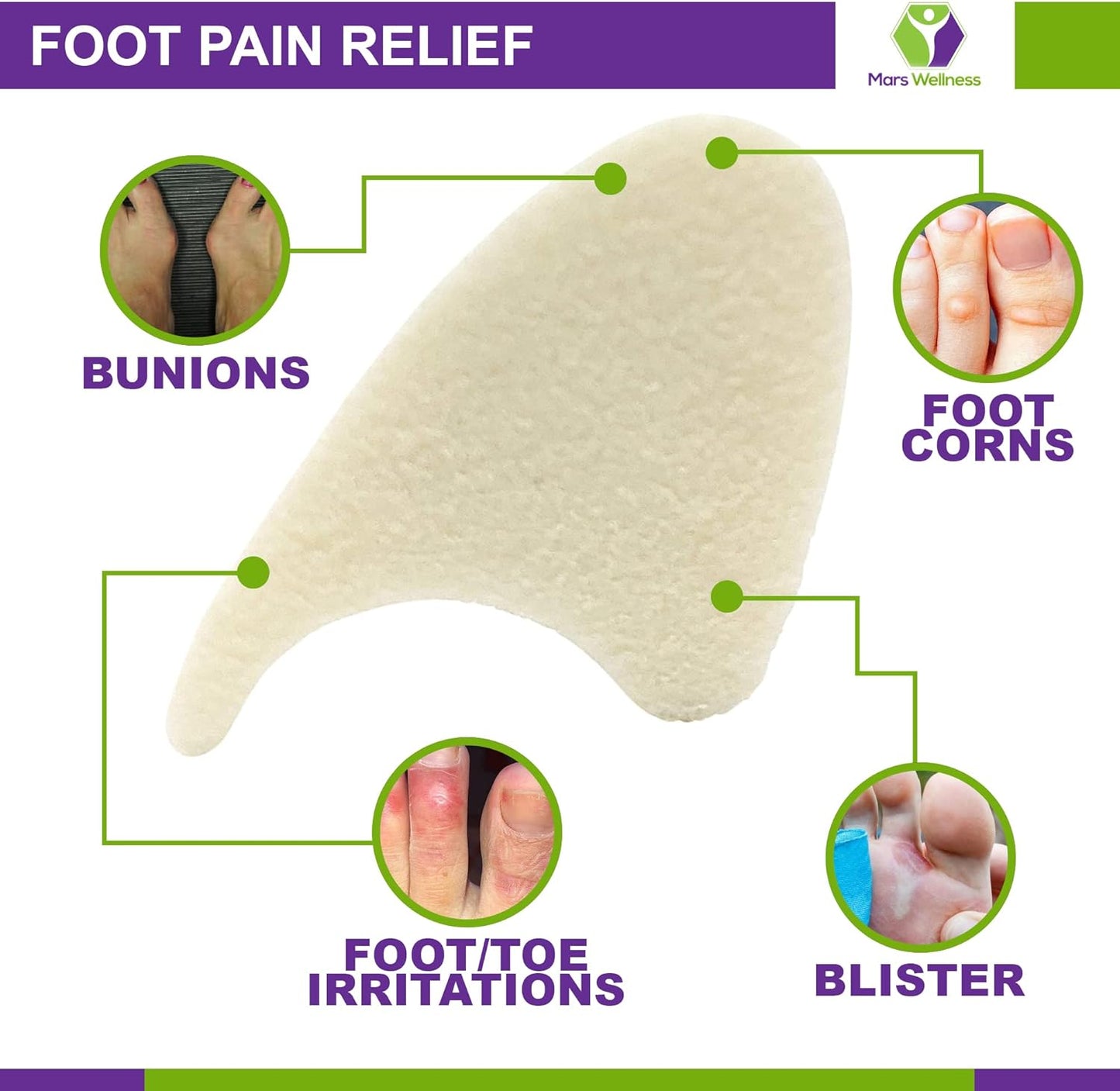 Mars Wellness Full Foam Toe Separators - Toe Spacers for Corn, Blisters Relief - 1/4 Inch - Bulk Pack of 50 Pads