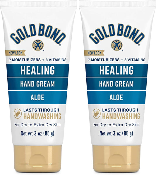 Gold Bond Healing Hand Cream, With Aloe, Hand Lotion for Dry Skin That Lasts Through Handwashing, 3 oz. (Pack of 2)