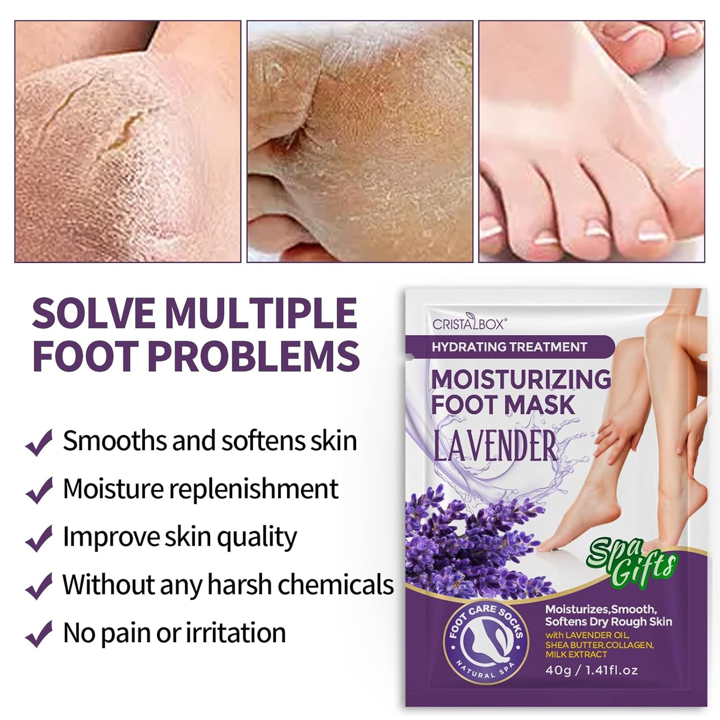 Moisturizing Foot Mask 5 Pack,Hydrating Foot Masks for Dry Cracked Feet,Moisturizing Socks Dry Skin Moisturizer for Soft and Smooth Touch Feet,Foot Care Spa Gifts for Women Men Stocking Stuffers