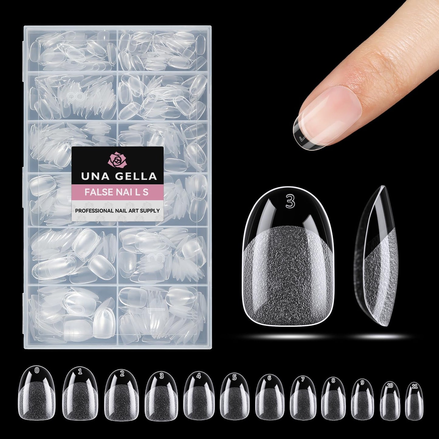 UNA GELLA Oval Gel Nail Tips, 312 Pcs Short Oval Round Nails Pre-Etched Half Matte Clear Acrylic Full Cover Press on Fake Nails No Filing Needed for DIY & Nail Extensions 12 Sizes