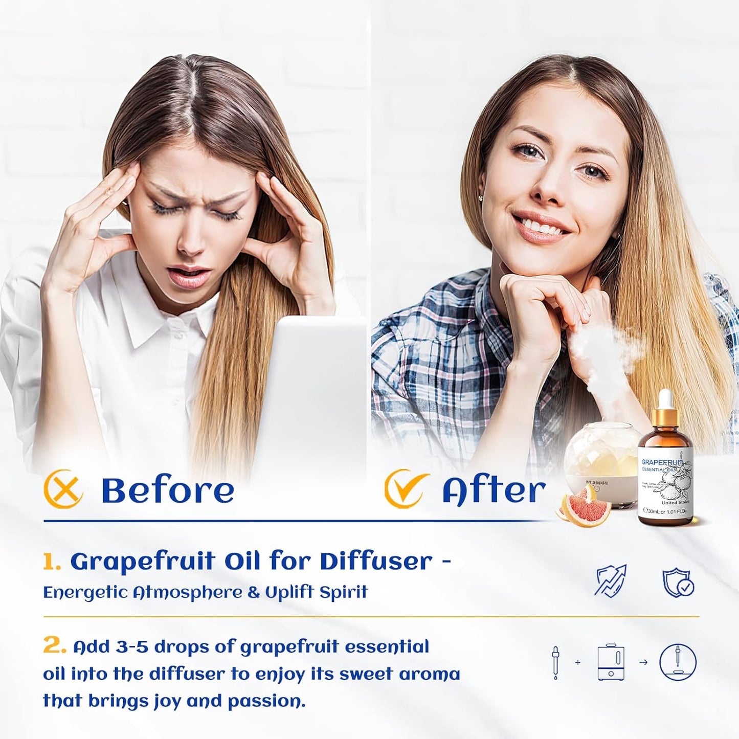 HIQILI 30 ml Grapefruit Essential Oil, for Diffuser, Skin Care,100% Pure and Natural - 1 Fl Oz