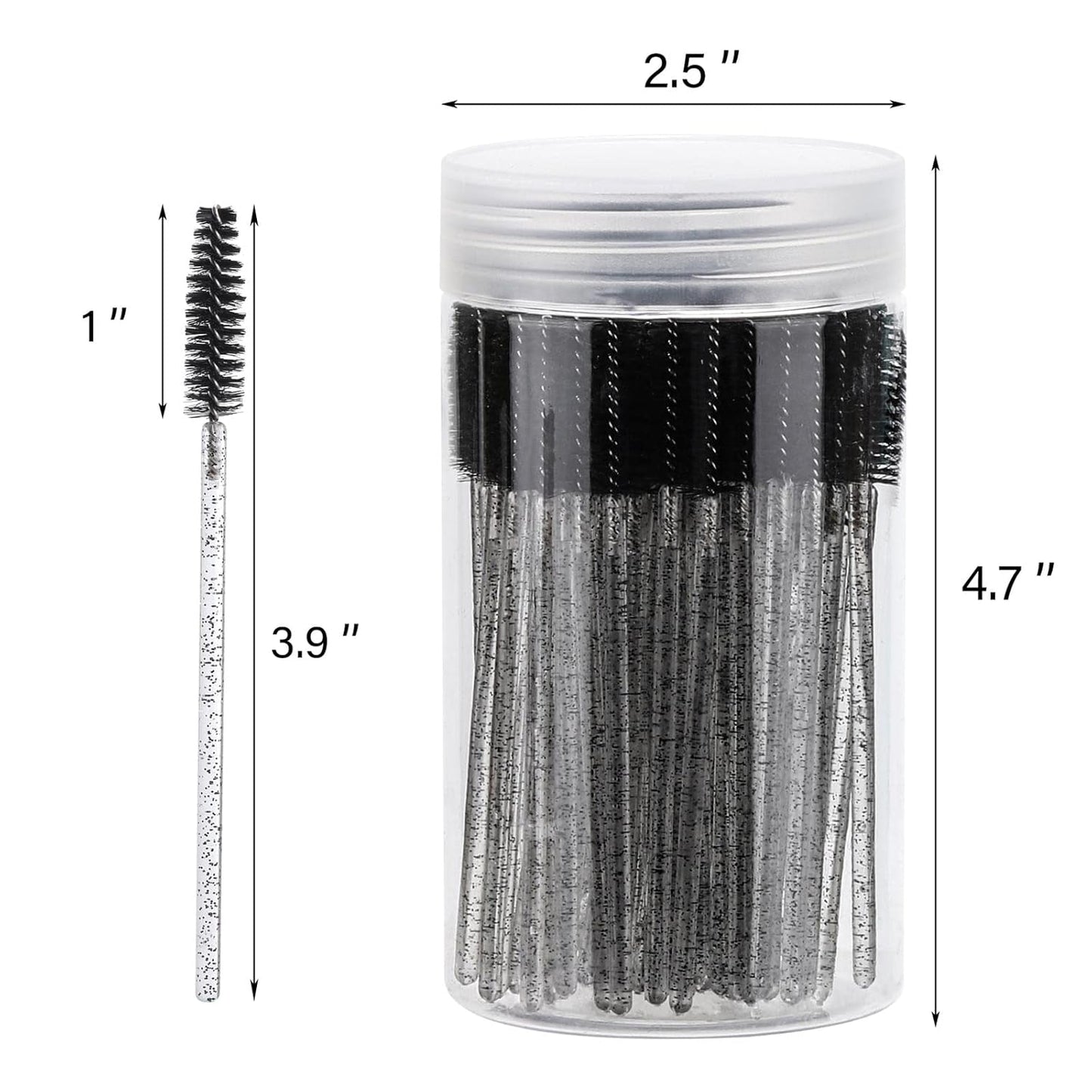 100 Pcs Disposable Mascara Wands, Crystal Eyebrow Spoolies Brush for Eyelash Extensions, Black Lash Brushes with Container
