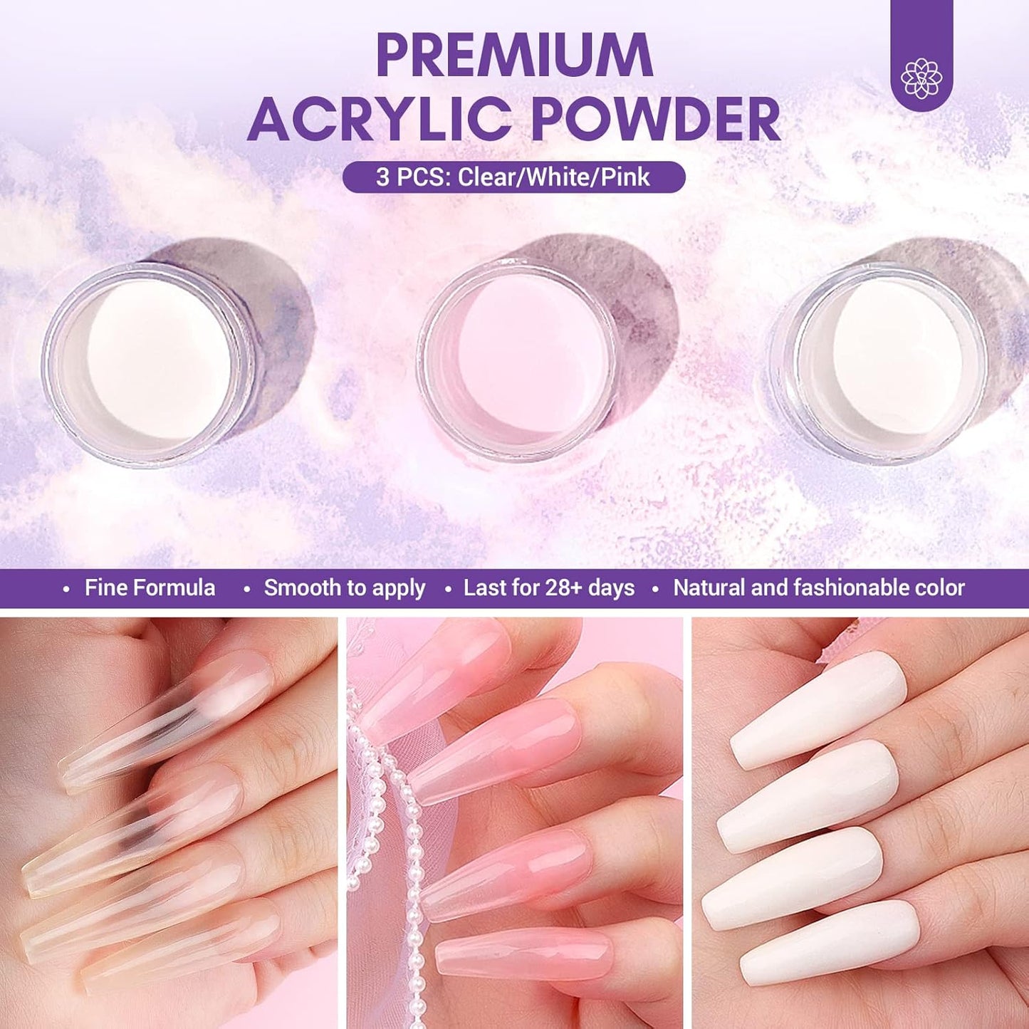 SAVILAND Acrylic Nail Kit with Drill: Professional Nails Kit Acrylic Set for Beginners with Everything White Pink Clear Acrylic Powder and Liquid Set Brushes 100 Forms Manicure Tools Home Salon DIY