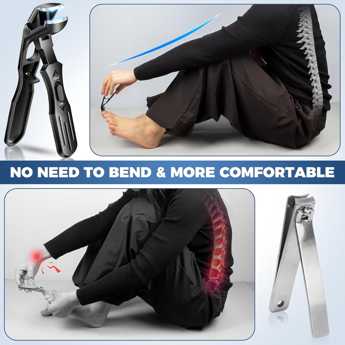 Toenail Clippers for Seniors Thick Toenails, Upgrade Angled Nail Clipper for Seniors, Toe Nail Clippers for Men with Wide Jaw Opening, Sharp Heavy Duty Fingernail Clipper Cutter with Catcher