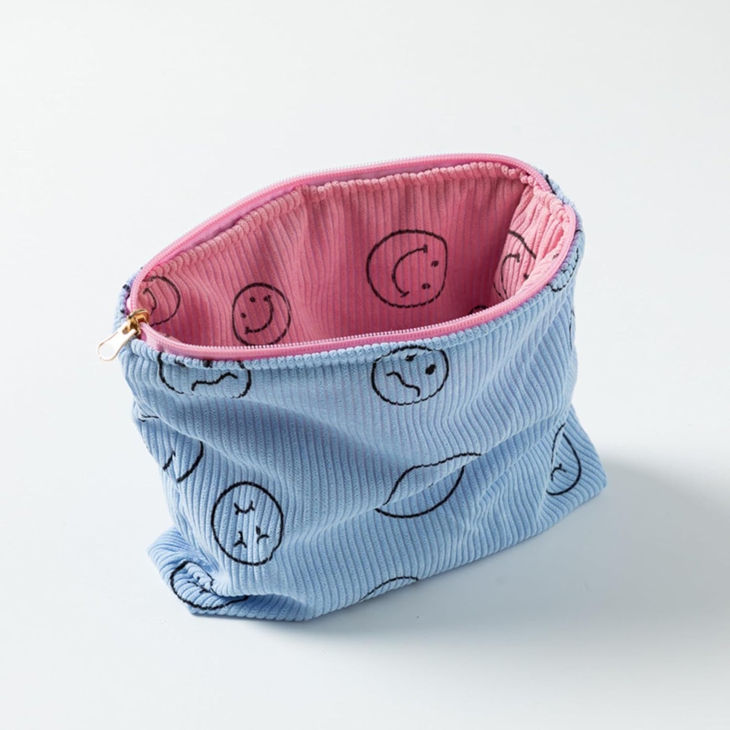 Cosmetic Bags for Women - Corduroy Cosmetic Bag Aesthetic Women Handbags Purses Smile Dots Makeup Organizer Storage Makeup Bag Girls Case Bags (Double Pink Blue)