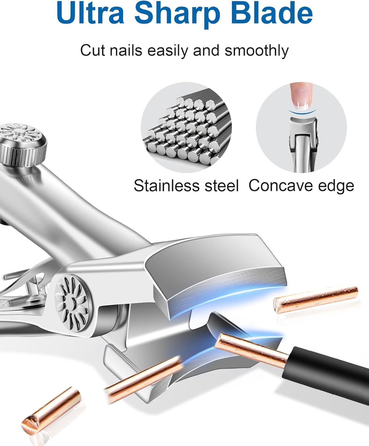 Nail Clippers for Men Thick Nails - Heavy Duty Large 17MM Wide Mouth Fingernail and Toenail Clippers with Catcher for Seniors & Adults (Silver)