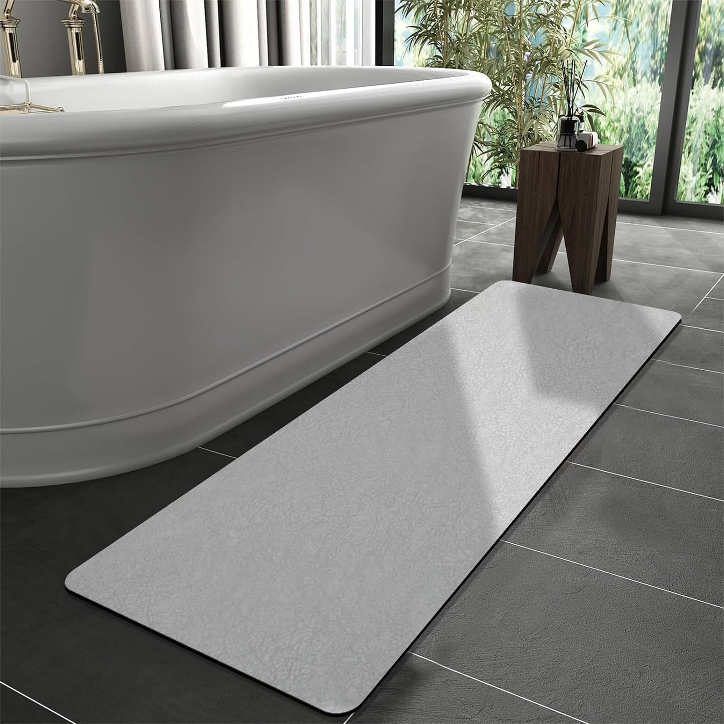 Diatomaceous Earth Bath mat Bathroom Rugs Super Absorbent Quick Dry Non Slip Bath Mat Thin Bathroom Floor Mats Fit Under Door-Shower Rug for in Front of Bathtub Shower, Grey, 23.6"x47.2"