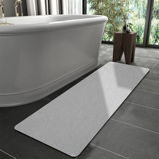 Diatomaceous Earth Bath mat Bathroom Rugs Super Absorbent Quick Dry Non Slip Bath Mat Thin Bathroom Floor Mats Fit Under Door-Shower Rug for in Front of Bathtub Shower, Grey, 23.6"x47.2"