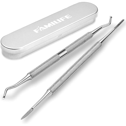 FAMILIFE Ingrown Toenail File and Lifter, 2pcs Ingrown Toenail Tool Double Sided with Storage Case Professional Corrector 100% Stainless Steel Removal Pedicure Kit