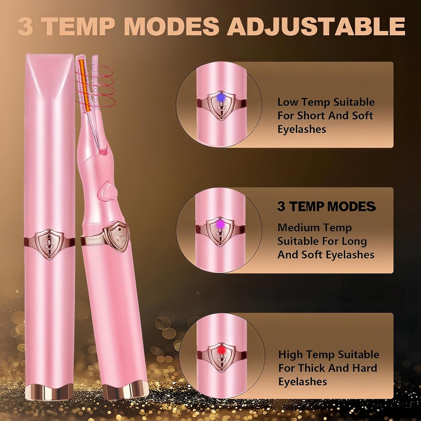 Heated Eyelash Curler, 2-in-1 Clip-Type Design, 3 Temperature Modes, USB Rechargeable Electric Eyelash Curler, Natural Curling 24H Long-Lasting Curl, Gift for Women & Girls, Light Pink DA