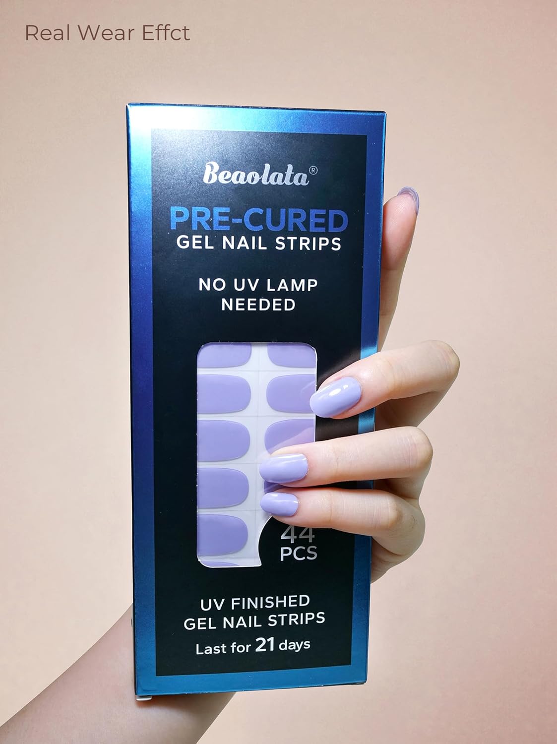 Pre Cured Gel Nail Strips - 44PCS Salon Quality Gel Nail Stickers - Long Lasting Polish Wraps for Women no UV Light Needed Easy Apply& Remove (Royal Purple)