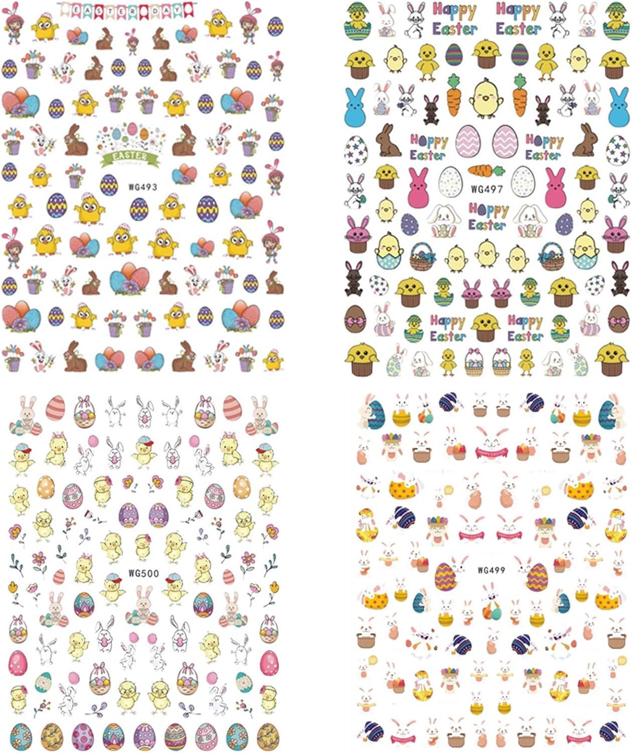 Easter Nail Stickers Rabbit Decals Cute Cartoon Bunny Eggs Chicks Stickers for Women Girls Nail Art Decorations Manicure Finger Tip Decor 10sheets 3D Self-Adhesive Decals