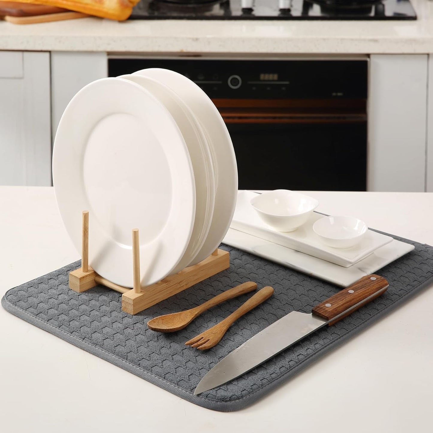 2 Pack Microfiber Dish Drying Mat for Kitchen Counter,Ultra Absorbent Dish Drainer Mat ,Dish Drying Pad , Dish Rack Mat 20×15 Inch (Dark Gray)