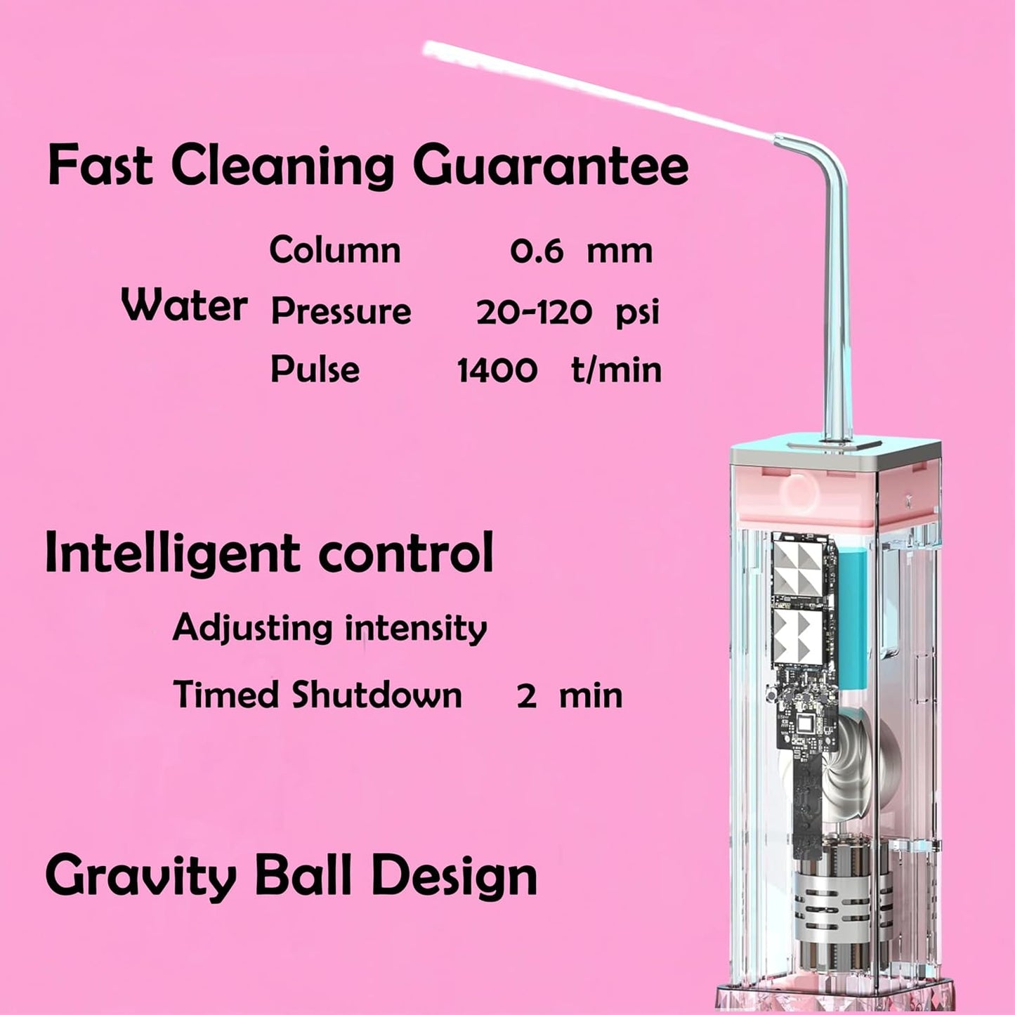 Cordless Water Flosser & Toothbrush Combo. Portable Dental Oral Irrigator with 4 Nozzles, 2 Spray Brushes, Travel Case.1400 PPM, 4 Modes, IPX7 Waterproof.2 in 1 Cleaning Kit.Pink.
