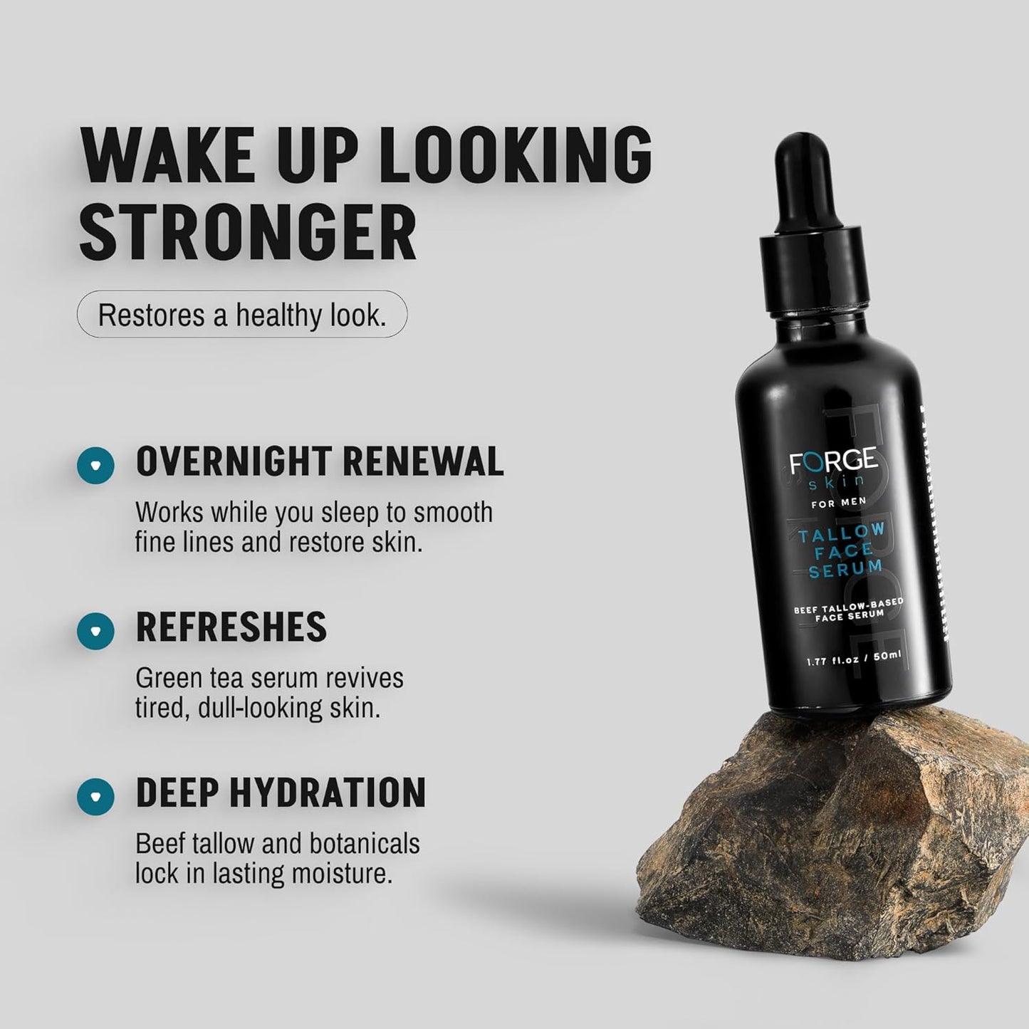 FORGE SKIN® Night Beef Tallow Serum for Men [TALLOW-BASED] - Facial Essence for Face Wrinkles with Essential Oils - Natural Green Tea Skincare for Radiance and Skin Hydration (1.77 OZ)