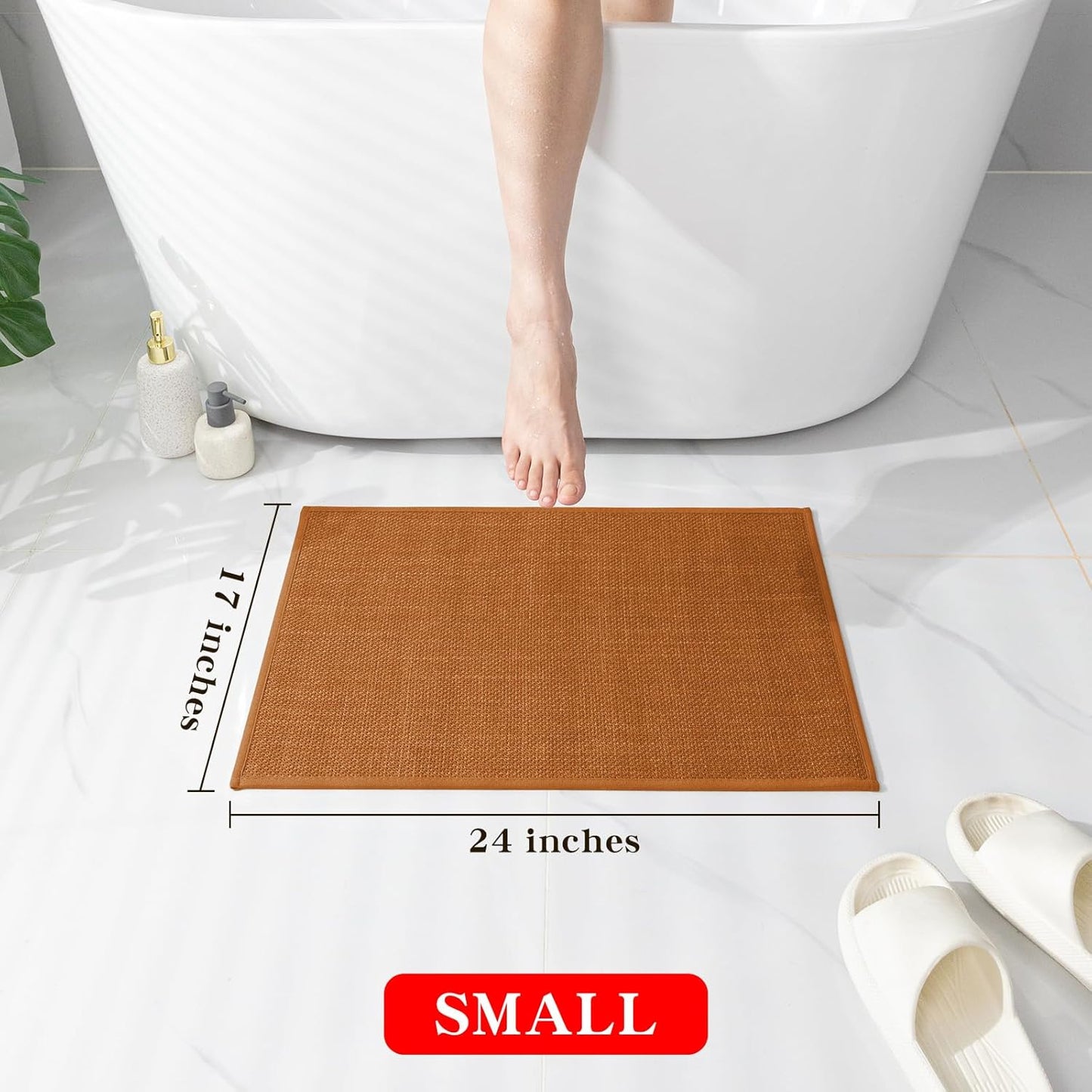 chakme Bathroom Rugs Mat 24x17, Ultra Thin Non Slip Bath Mat Small Quick Dry Absorbent Bath Mat for Bathroom, (Orange, 24"x17")