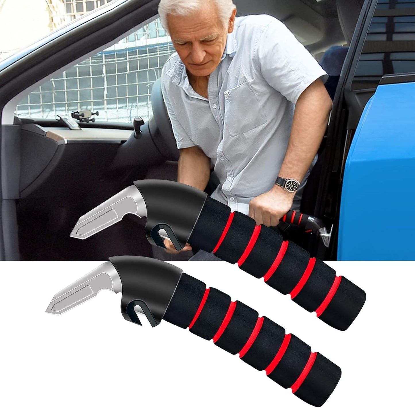 Car Handle Assist for Elderly Car Door Handle, Mobility Car Assist Transfer Support Handle, Multifunction Automotive Grab Handles, Aids for Disabled and Elderly（2Pack, Red）