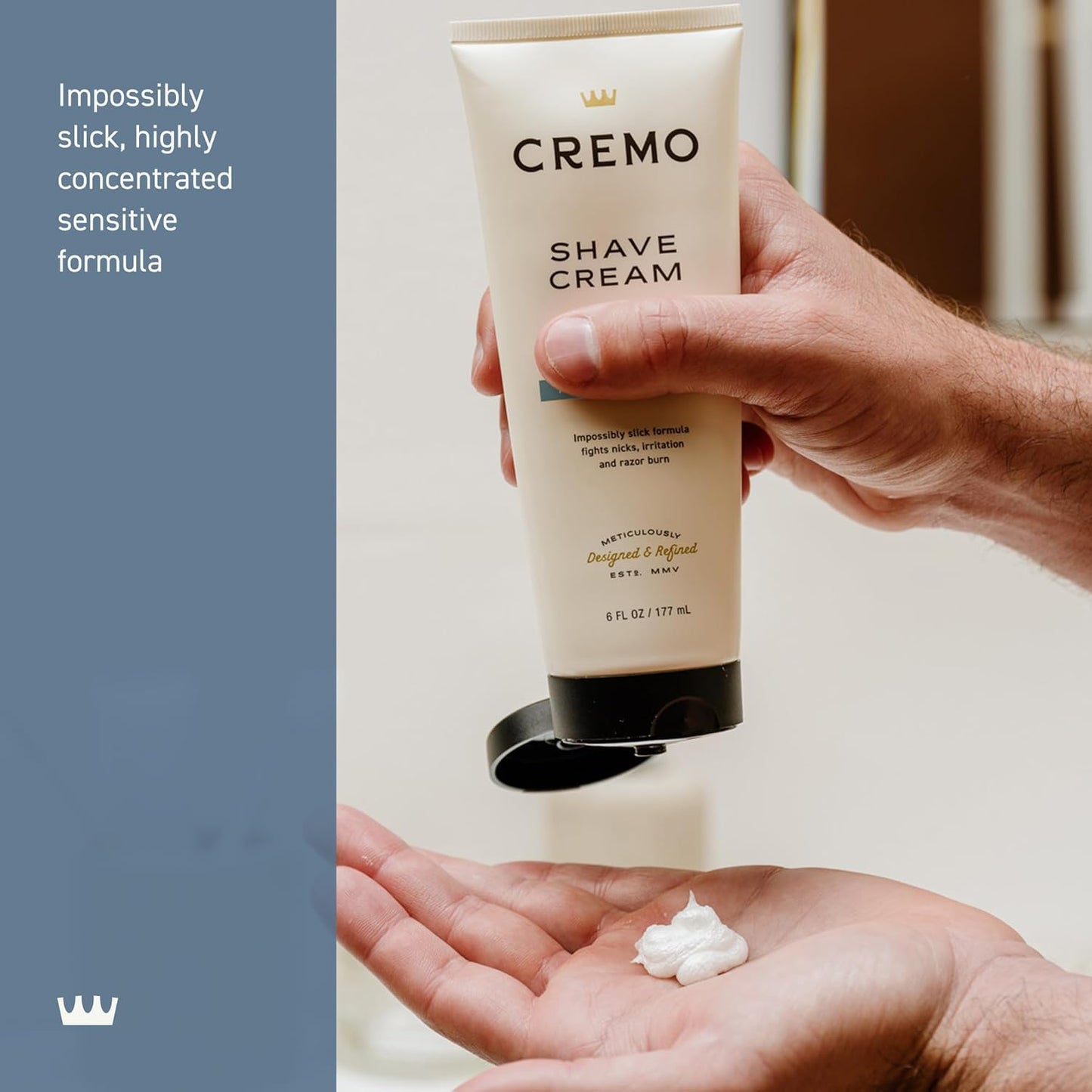 Cremo Sensitive Shave Cream, Astonishingly Superior Ultra-Slick Shaving Cream for Men, Fights Nicks, Cuts and Razor Burn, 6 Fl Oz