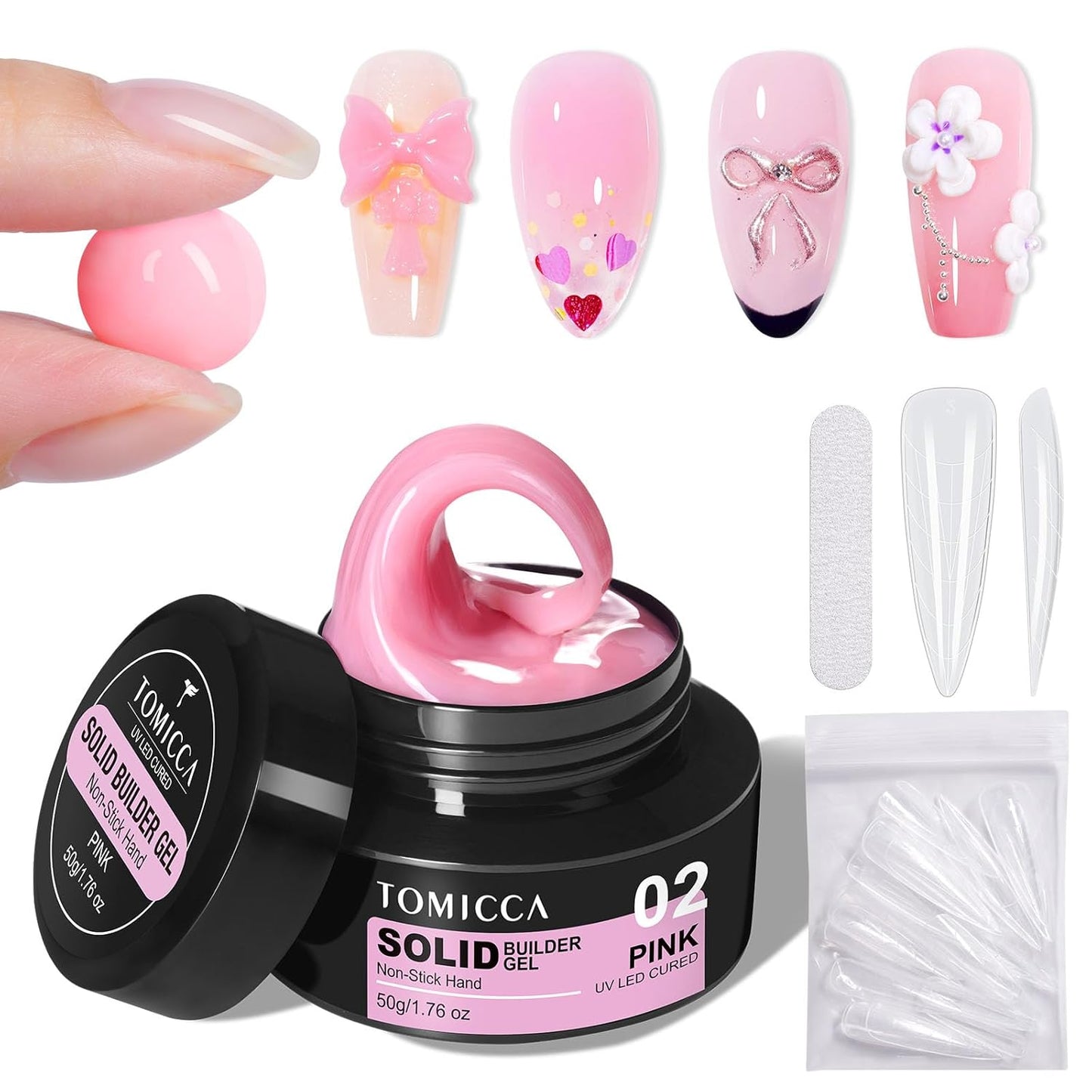 TOMICCA Hard Gel 3D Gel Nail Art Solid Builder Gel for Nails 50g 3D Nail Gel Sculpting Gel for Nail Art Non-Sticky Hand Hard Gel Carving Gel Nail Glue Extension Gel Pink