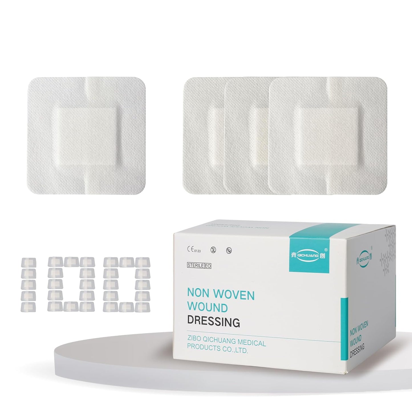2.3X2.7 Inches Sterile Adhesive Island Wound Dressing Bandages - Non Woven Cover with Bordered Gauze Pads,100 Individually Pack, High Absorbent, Medical Grade by QICHUANG(2.3X2.7INCHES-C100)