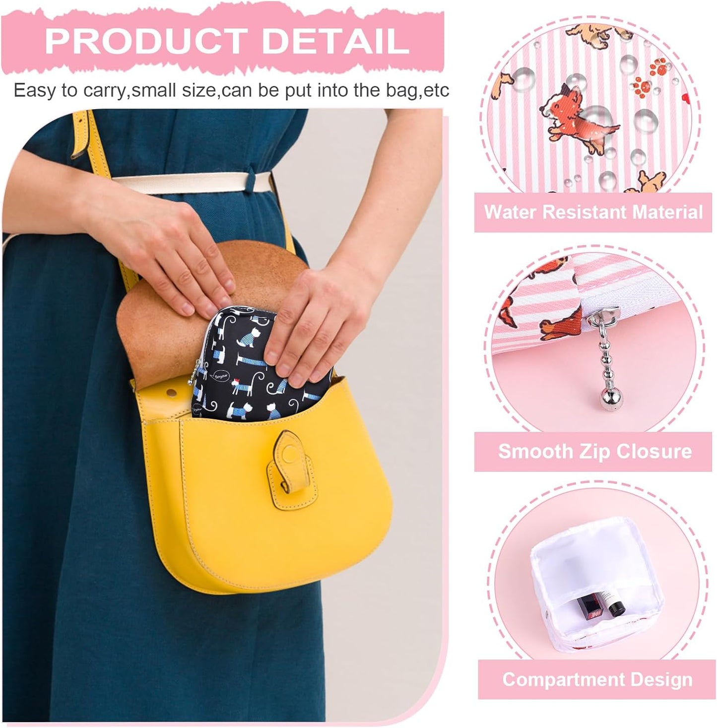 Desing Wish Sanitary Pad Storage Bag Portable Period Bag for Teen Pads/Sanitary Napkins/Small Tampons, Sanitary Napkin Storage Bag First Period Gifts for Teen Girls (Bowknot Star Cats)
