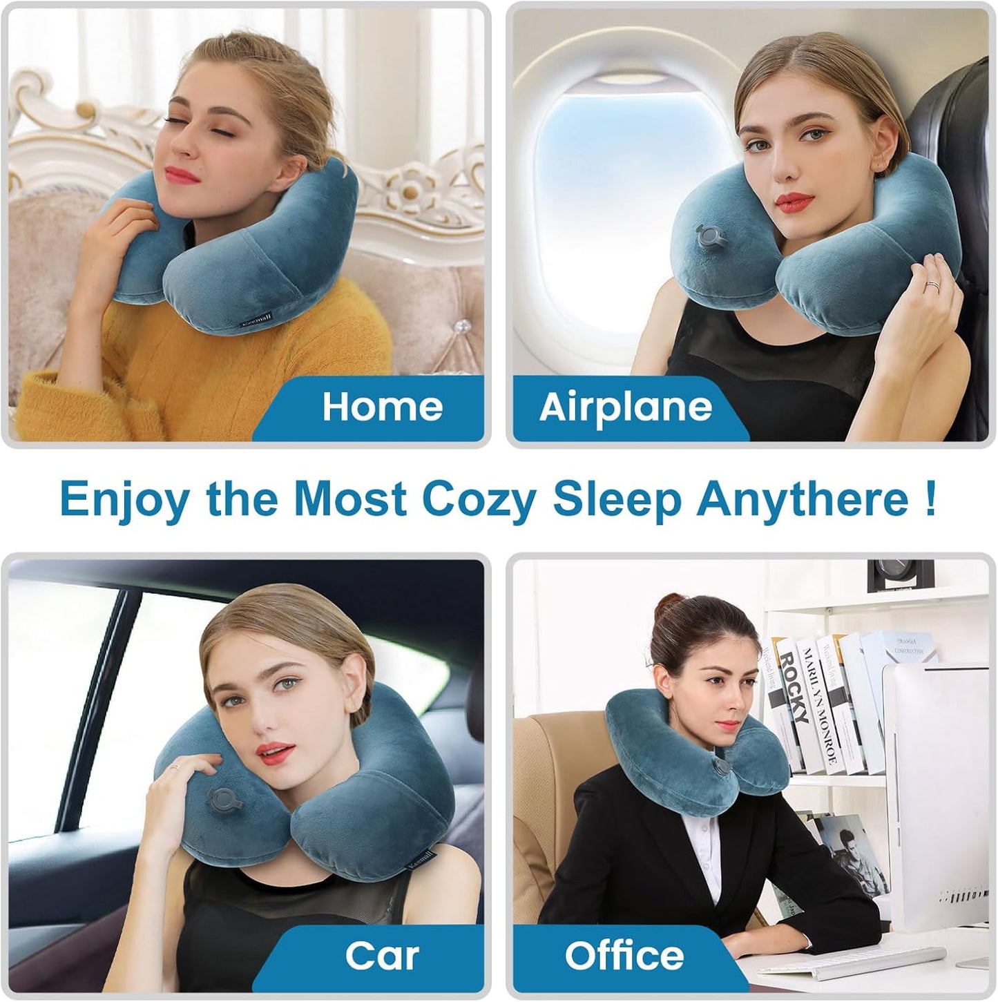Inflatable Travel Neck Pillow for Airplane Train Car Washable Pillowcase U Shaped Office Napping Pillow