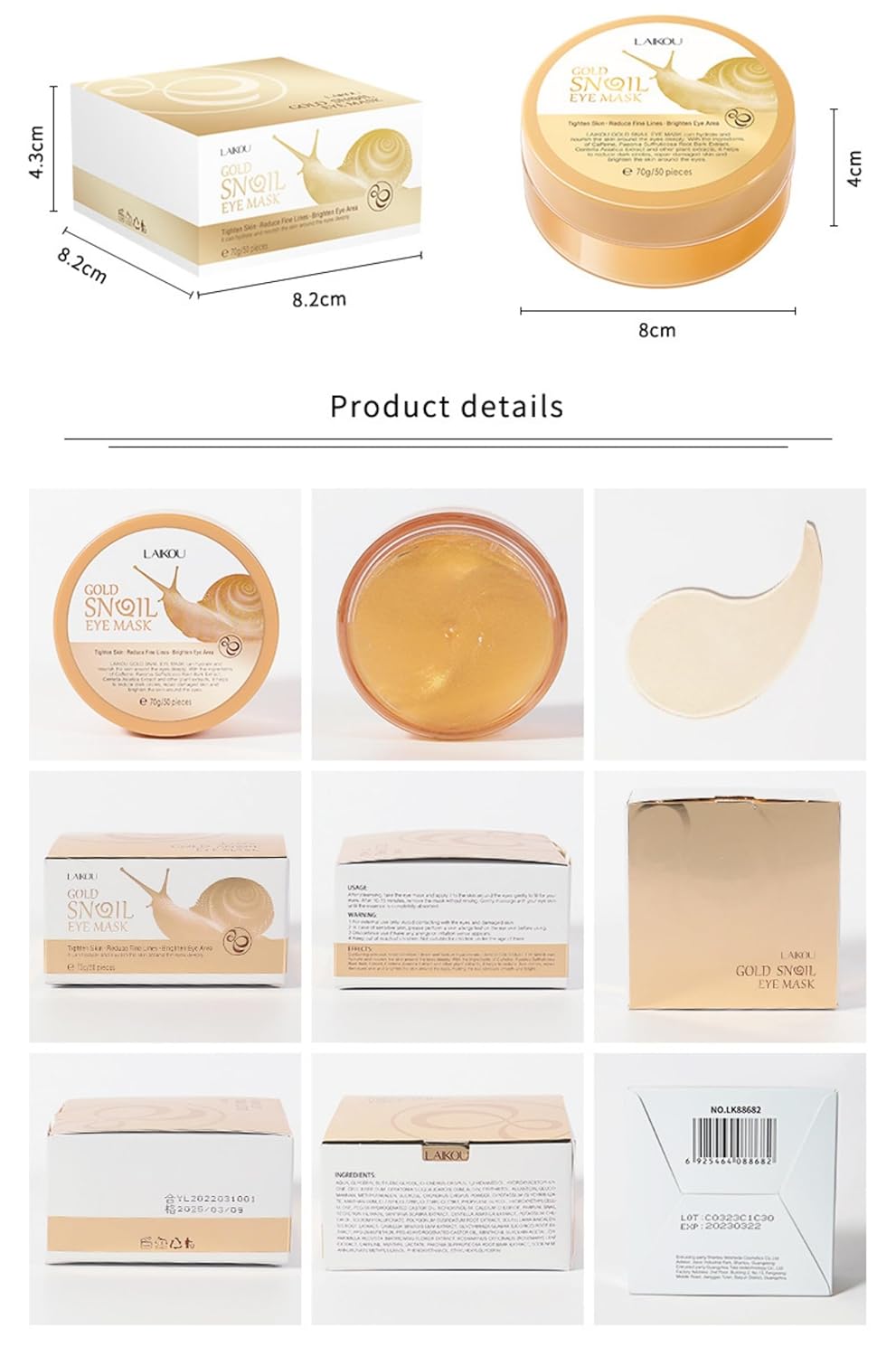 50-Pack Snail Eye Patches with Caffeine & Hyaluronic Acid - Moisturizing Golden Eye Masks for Dark Circles,Puffy Eyes, and Under-Eye Bags - Revitalize Your Skin Care Routine