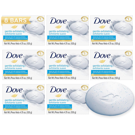 Dove Soap, Gentle Exfoliating Beauty Bar 8-Pack – 3-in-1 Moisturizing Face, Body & Hand Soap, 4.75 Oz Ea