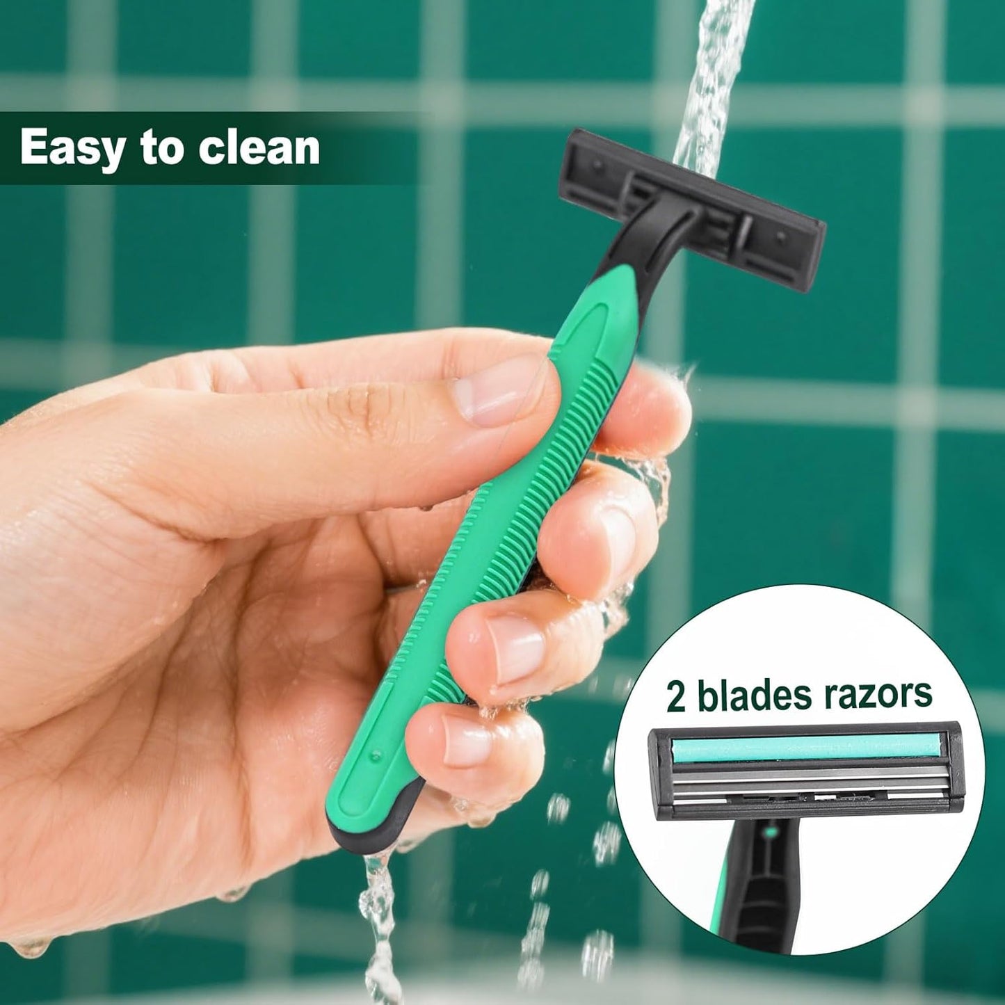 Disposable Twin Blade Razors in Bulk, Individually Wrapped - Clear Safety Cap, For Homeless, Hotel, Airbnb, Travel (pack of 200,green)