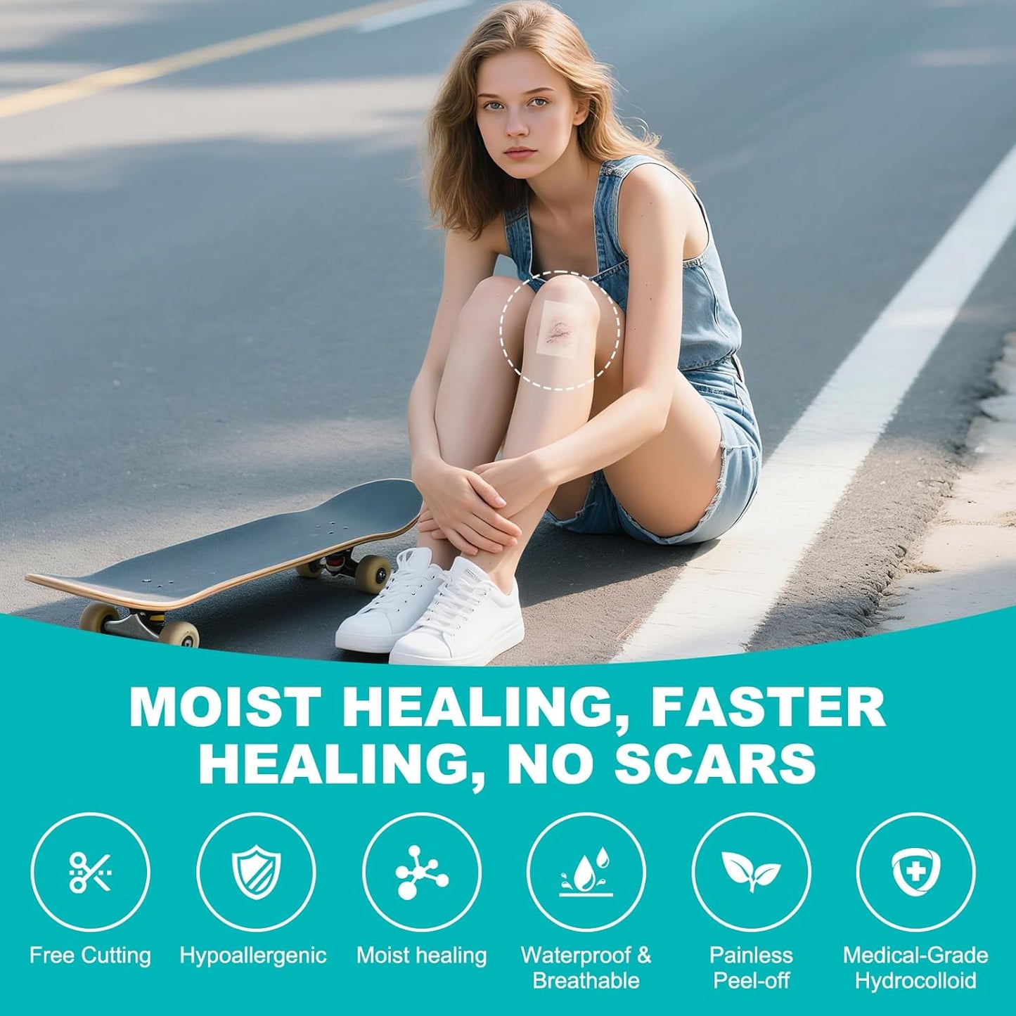 Hydrocolloid Roll for Wound Care, Hydrocolloid Bandages with Self-Adhesive, Cut-to-Size Patch Bandages, Ultra Absorbent, Waterproof, First Aid Kit Essential (2IN*4.8FT)