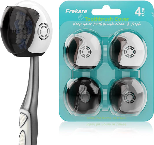 Helmet Toothbrush Covers Caps, Fits Most Manual and Electric Tooth Brushes, 4 Count (White, White, Grey, Black)