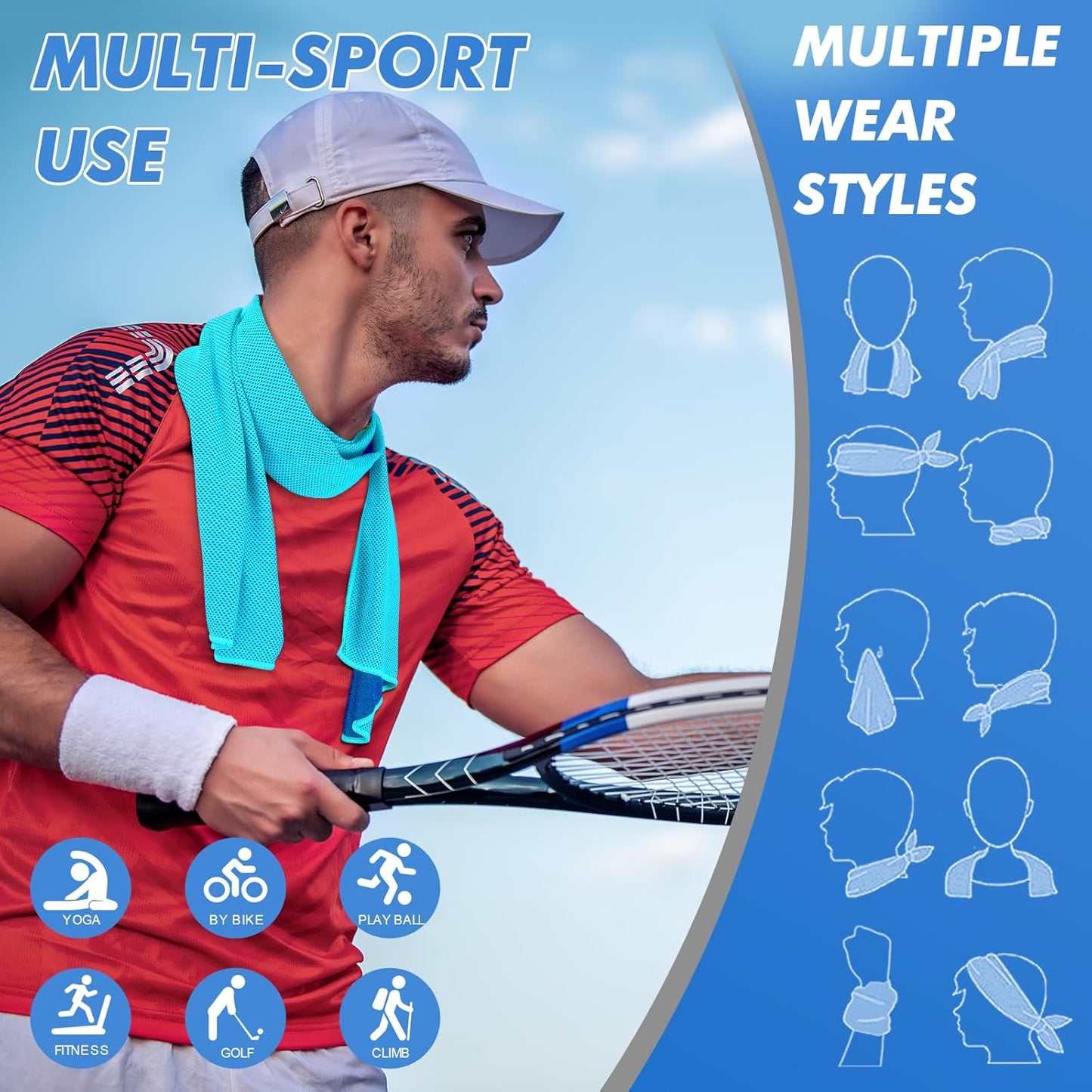 6 Pack Cooling Towels (47"x12") for Neck and Face, Ice Towel for Hot Weather, Soft Breathable Chilly Gym Towels, Microfiber Towel for Work Out, Yoga, Running, Camping & More Activities