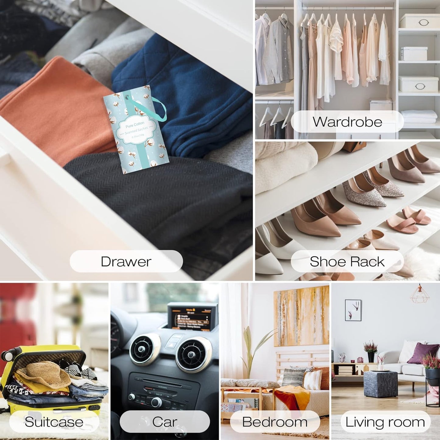 SCENTORINI Sachets for Drawers and Closets, Cotton Scented Bags for Long-Lasting, 14 Pack Home Fragrance Sachet for Closet, Drawer, Wardrobe