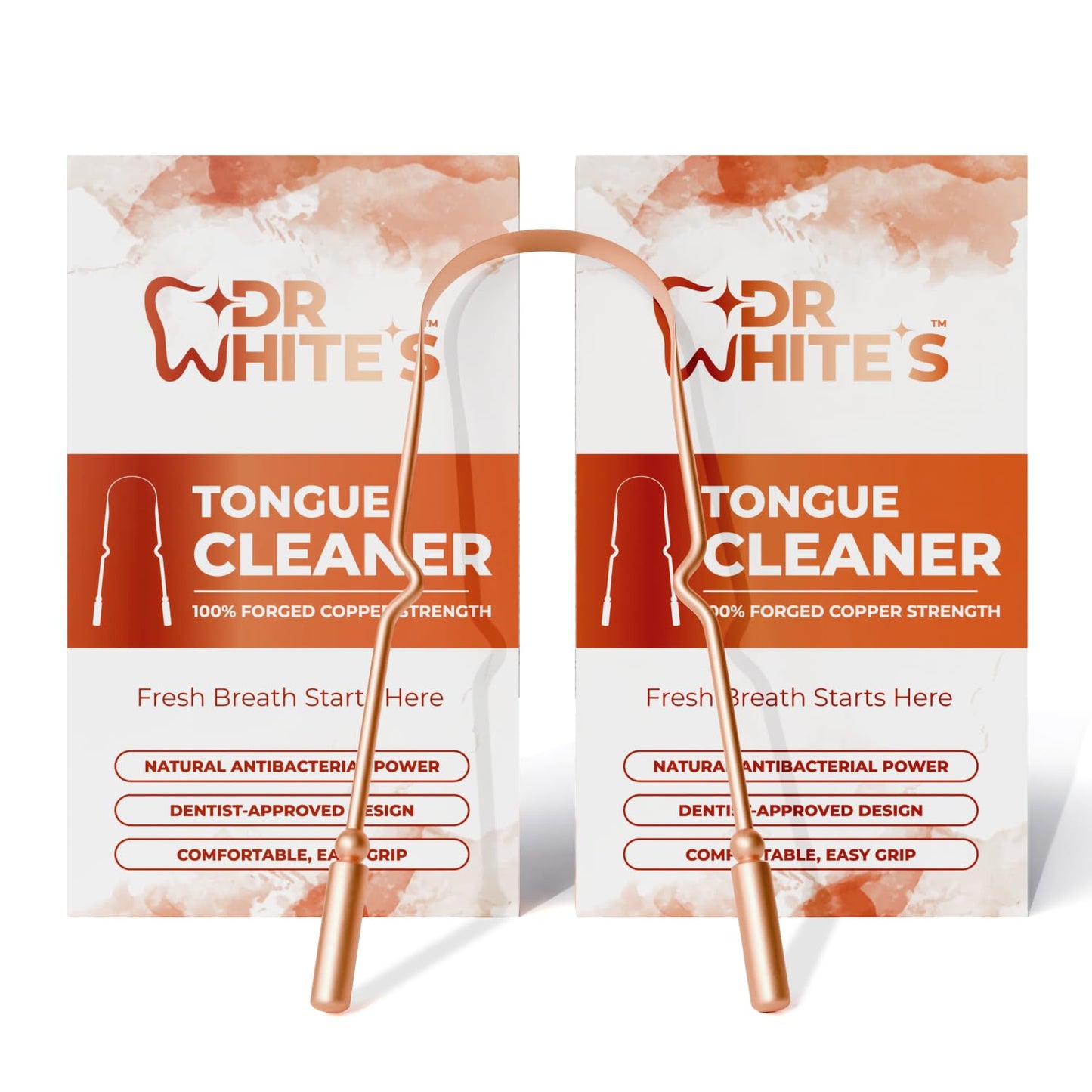 Dr. White’s Copper Tongue Scraper – Dentist-Designed Tongue Cleaner Tool for Fresh Breath, Dual-Grip, Rust-Resistant, Built to Last – 100% Forged Copper, For Adults & Kids (2-Pack)
