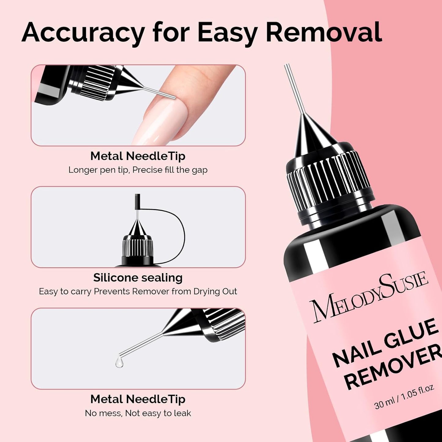 MelodySusie 30ML Nail Glue Remover for Press on Acetone Free Nail Polish Remover Multi-Functional Remover for Nails Tips Gentle Glue Remover for Gel x Nails for Home Salon