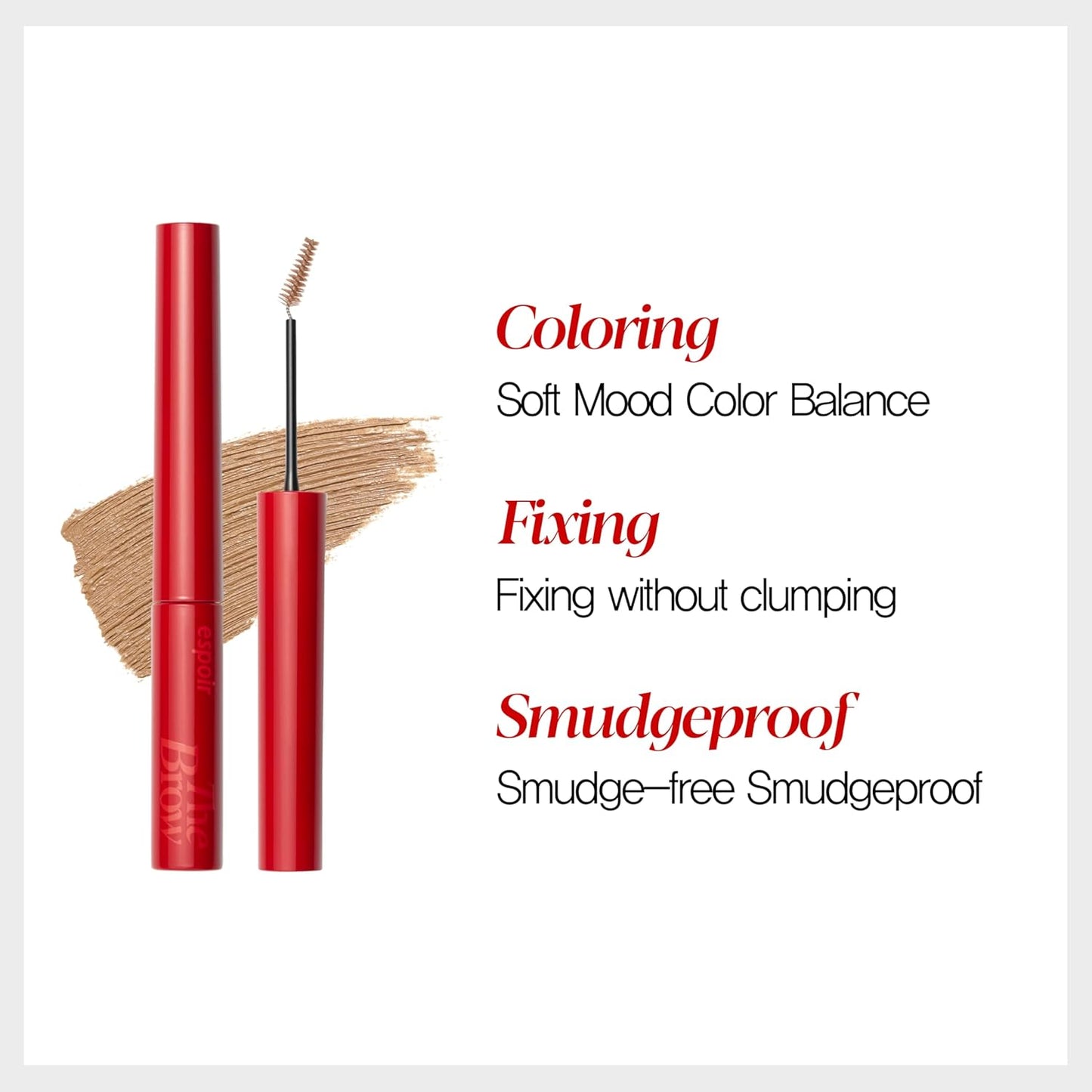 Espoir The Brow Color Fixing Cara #1 Beige 0.1 fl oz | Easy Fixing without Clumping with Skinny Brush | Long Lasting Smudgeproof Eyebrow Mascara | Soft Mood Coloring Tinted Gel | Korean Eye Makeup