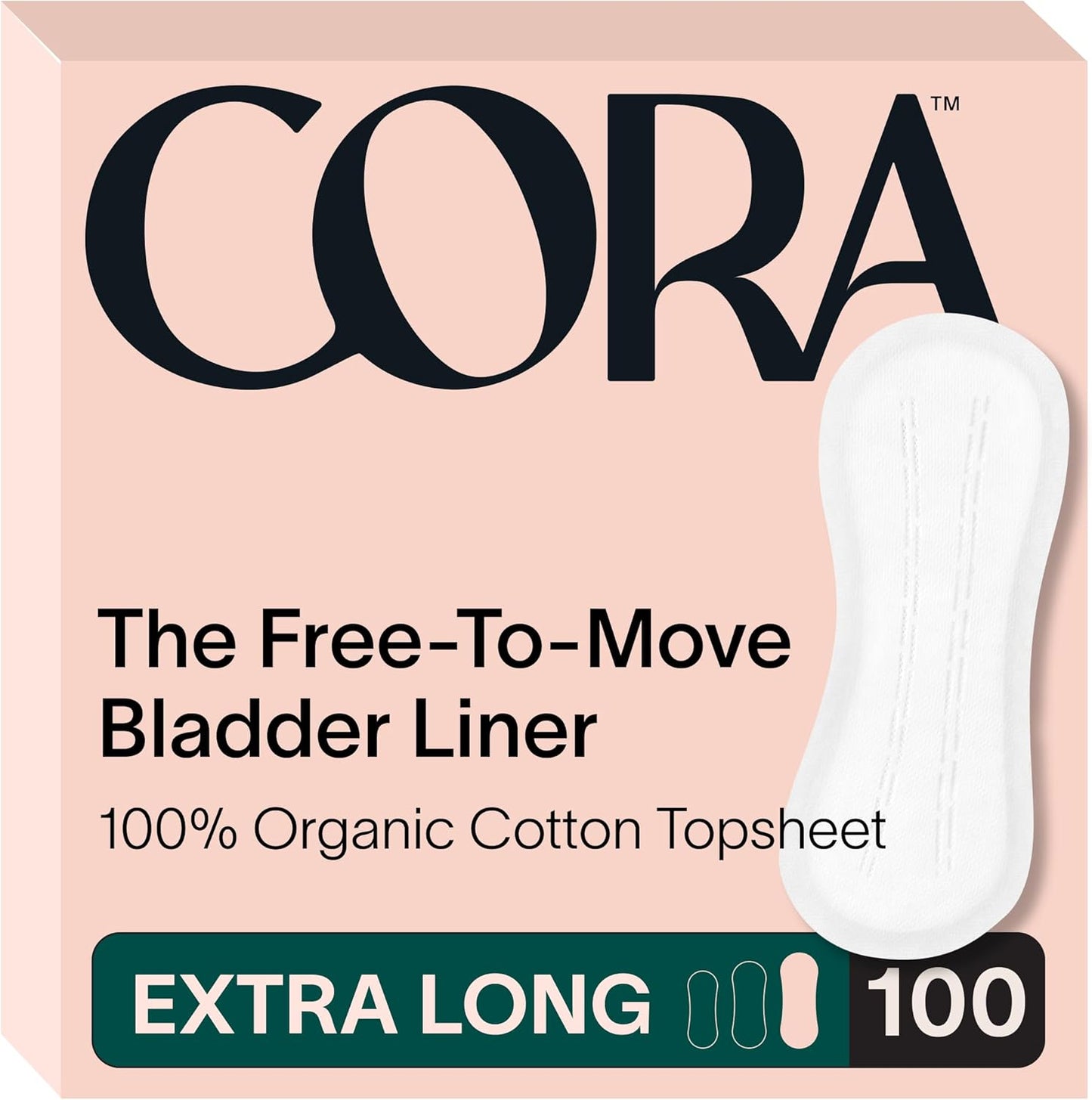 Cora Organic Bladder Liners | Ultra Thin Incontinence & Postpartum Pads for Women | Panty Liners for Bladder Leaks | Breathable Cotton (100 Extra Long)
