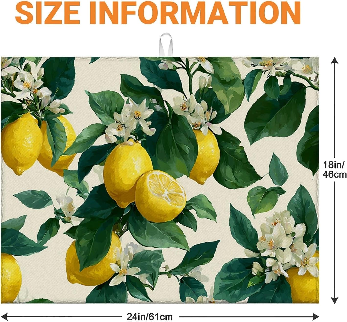 Dish Drying Mat For Kitchen Counter, Lemon Microfiber Absorbent Dish Drainer Rack Pad Reusable Large 18x24in Drying Mat