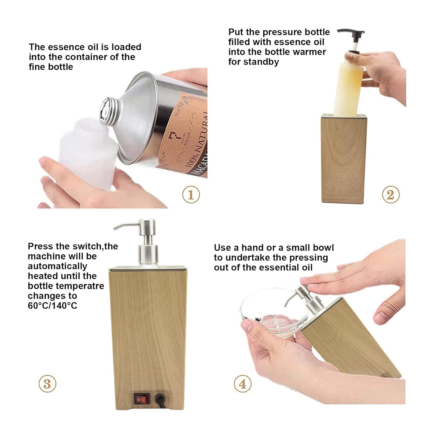 Elitzia Massage Oil Warmer Lotion Warmer 131°F Constant Temperature with Metal Plastic Pump Bottles Massage Oil Heater for Creams Gels & Essential Oils ETOH843NB (Square Natural Color)