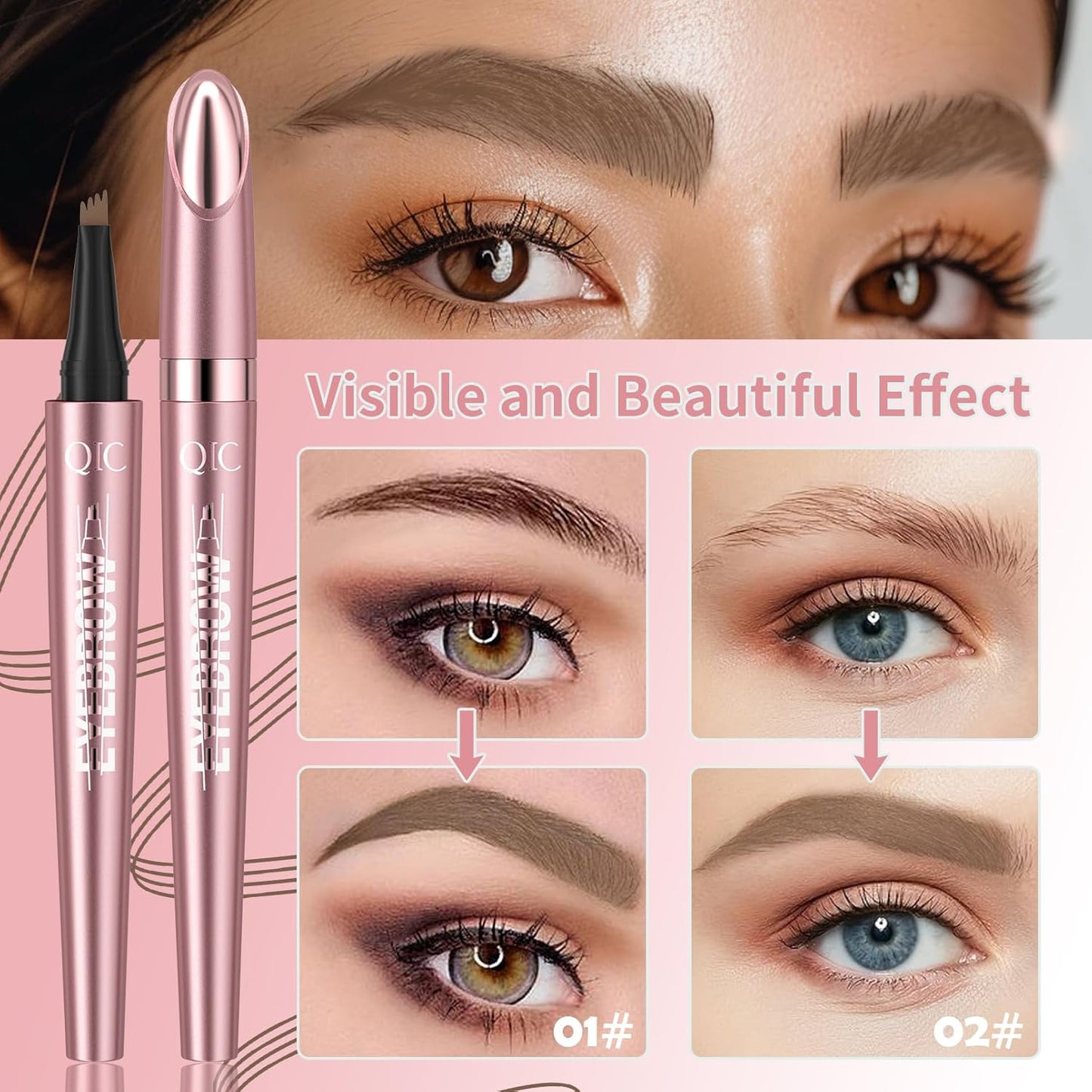 Eyebrow Pencils for Women - Microblading Eyebrow Pencil with Precise 4-Fork-Tip Waterproof Eyebrow Pen Smudge-Proof Eye Brow Pencils Create Natural Hair-Like Brows, Last All-Day, Light Brown