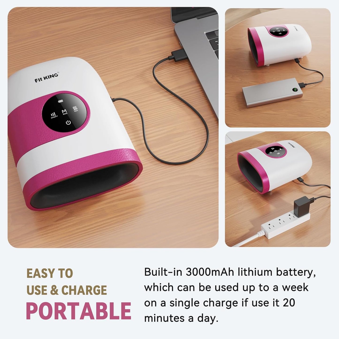 FIT KING Hand Massager with Heat for Hand Massage and Arthritis Carpal Tunnel Finger Numbness Relief - Cordless & Portable & Touch Screen - Birthday Gifts for Wife Mom Girlfriend