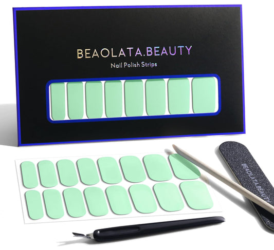 Nail Polish Strips, 32PCS Salon Quality Wraps, Long Lasting Gel Nail Stickers for Women Easy Apply& Remove (Light Blue Mint)