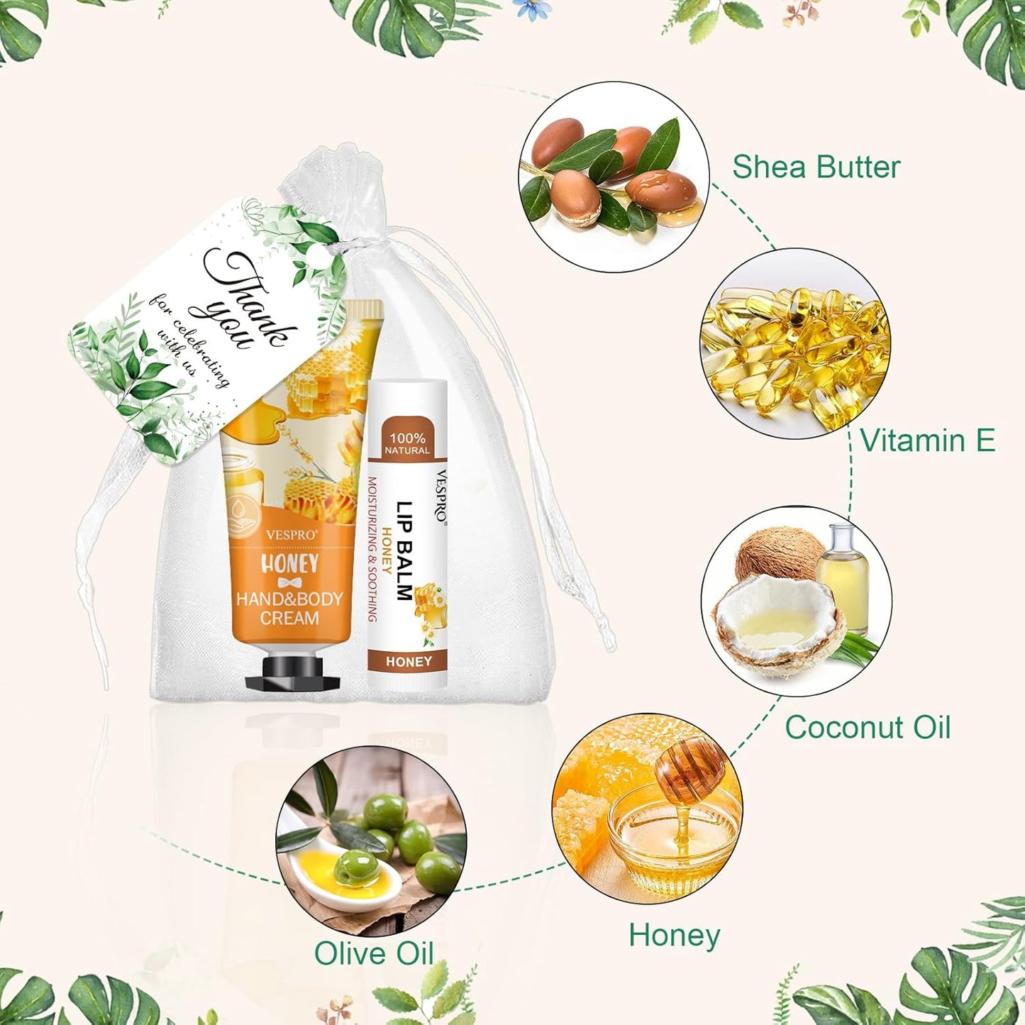 50 Sets Hand Cream Bulk and Lip Balm Bulk Gifts, Bridal Shower Favors, Bridesmaid Gifts and Baby Shower Party Favors for Guests with Thank Card Organza Bags, Thank You Gifts and Small Gifts for Women