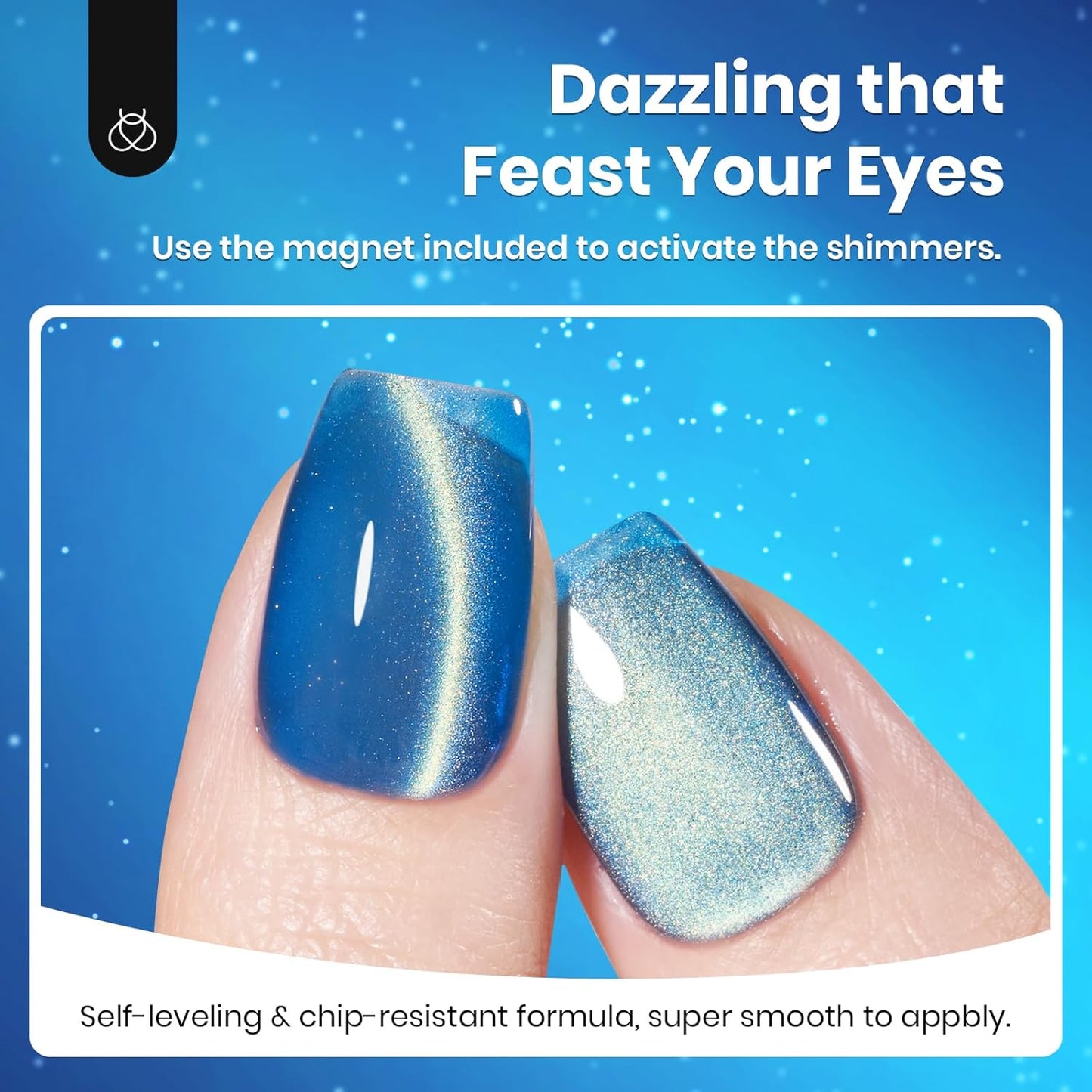 Beetles Blue Cat Eye Gel Nail Polish - 15ML Blue Glass Cat Eye Glitter Magnetic Gel Polish Shimmer Soak Off UV Stellar Whisper Collection Nail Art Design Manicure Gifts for Women