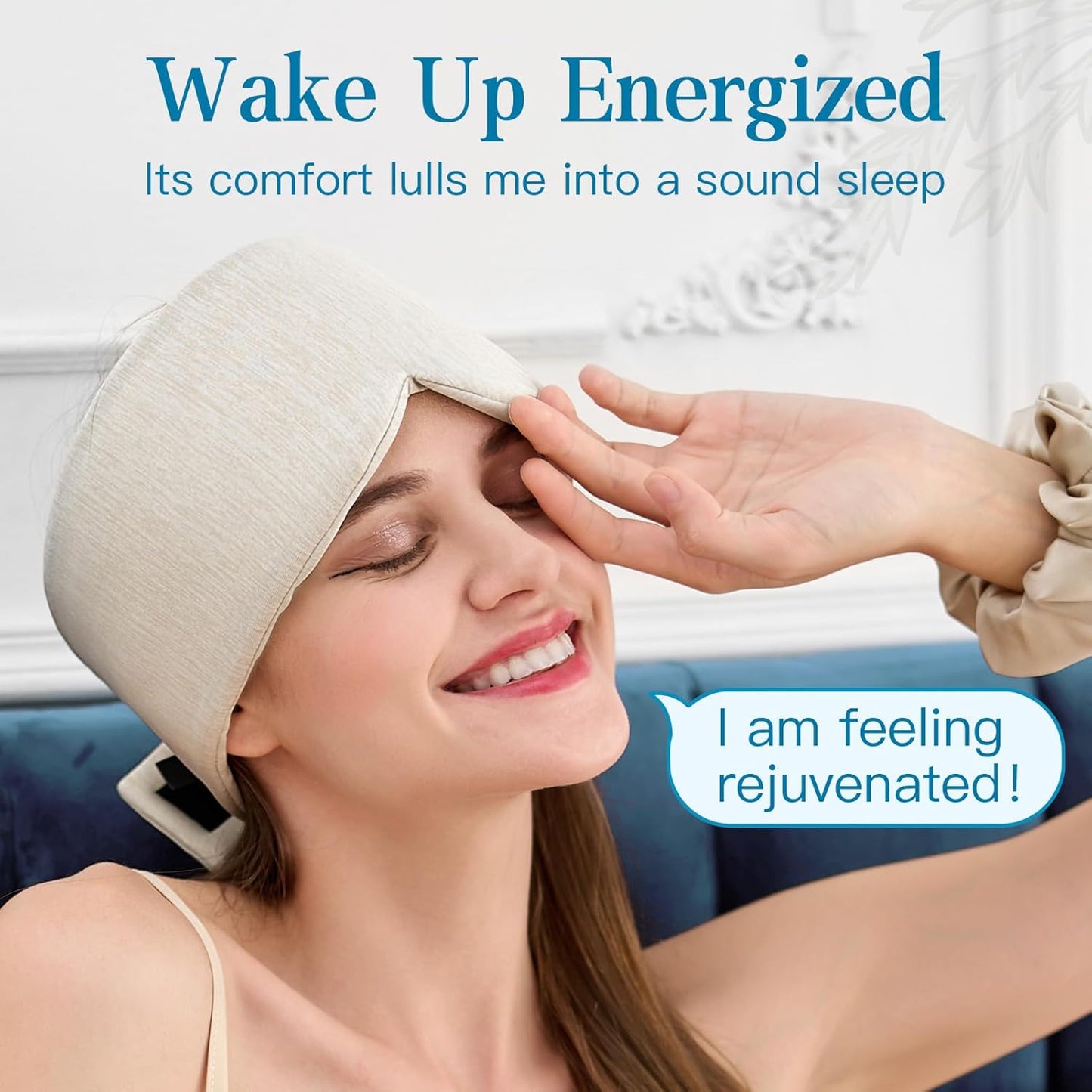 2 Pack Sleep Masks, Cooling Fabric Soothing Sleeping Mask for Side Sleeper, Large Size Adjustable Velcro Cool Eye Masks, No Gel, No Eye Cups, No Pressure (Khaki & Light Blue)